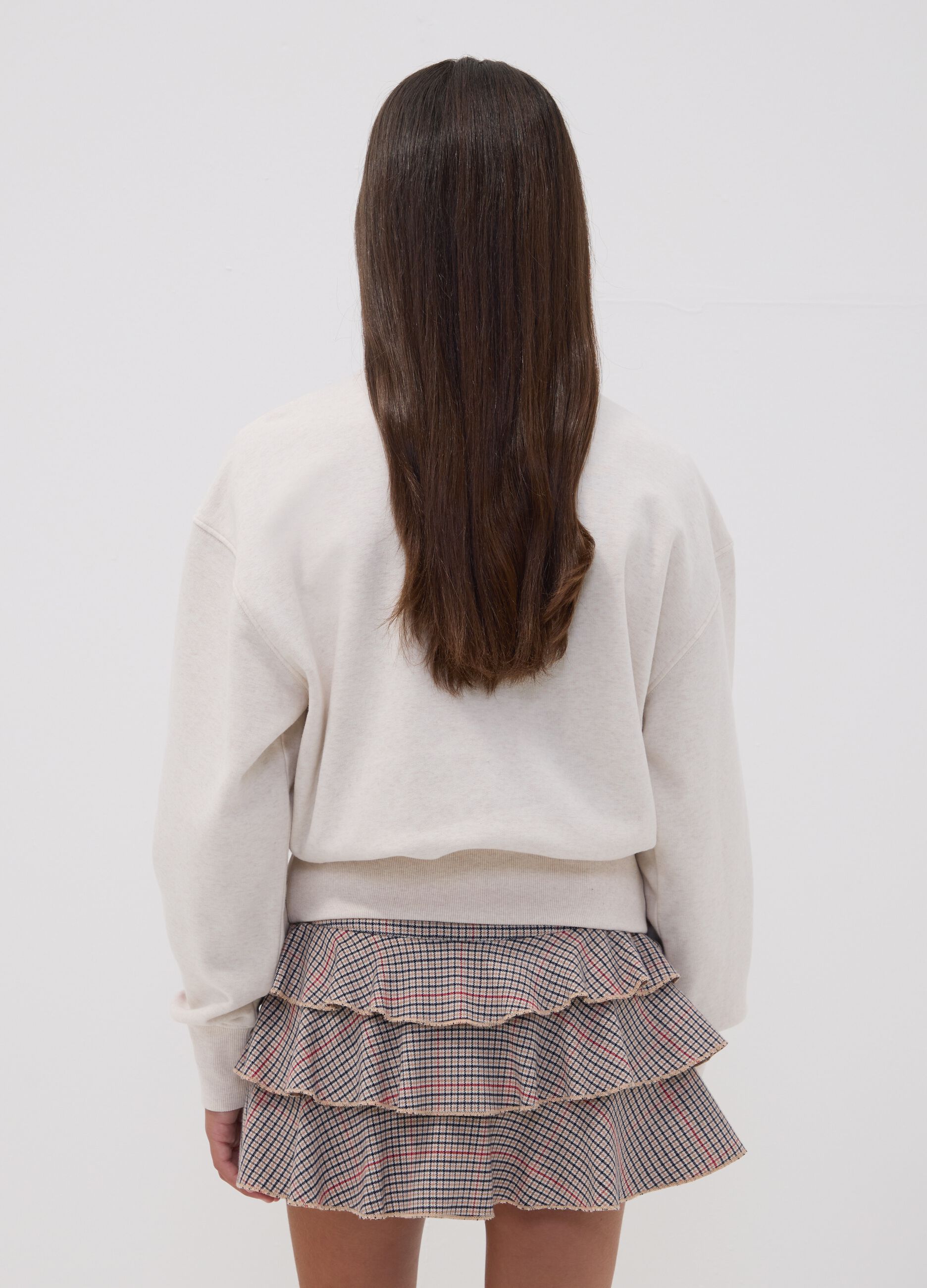 Beige cotton-blend crew-neck sweatshirt with Paris print for girls