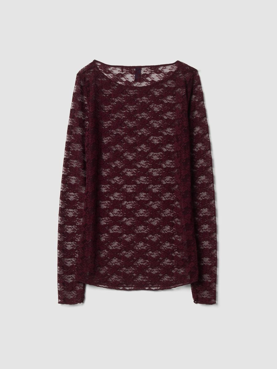 Maglia viola in tessuto elasticizzato con pizzo regular fit_2