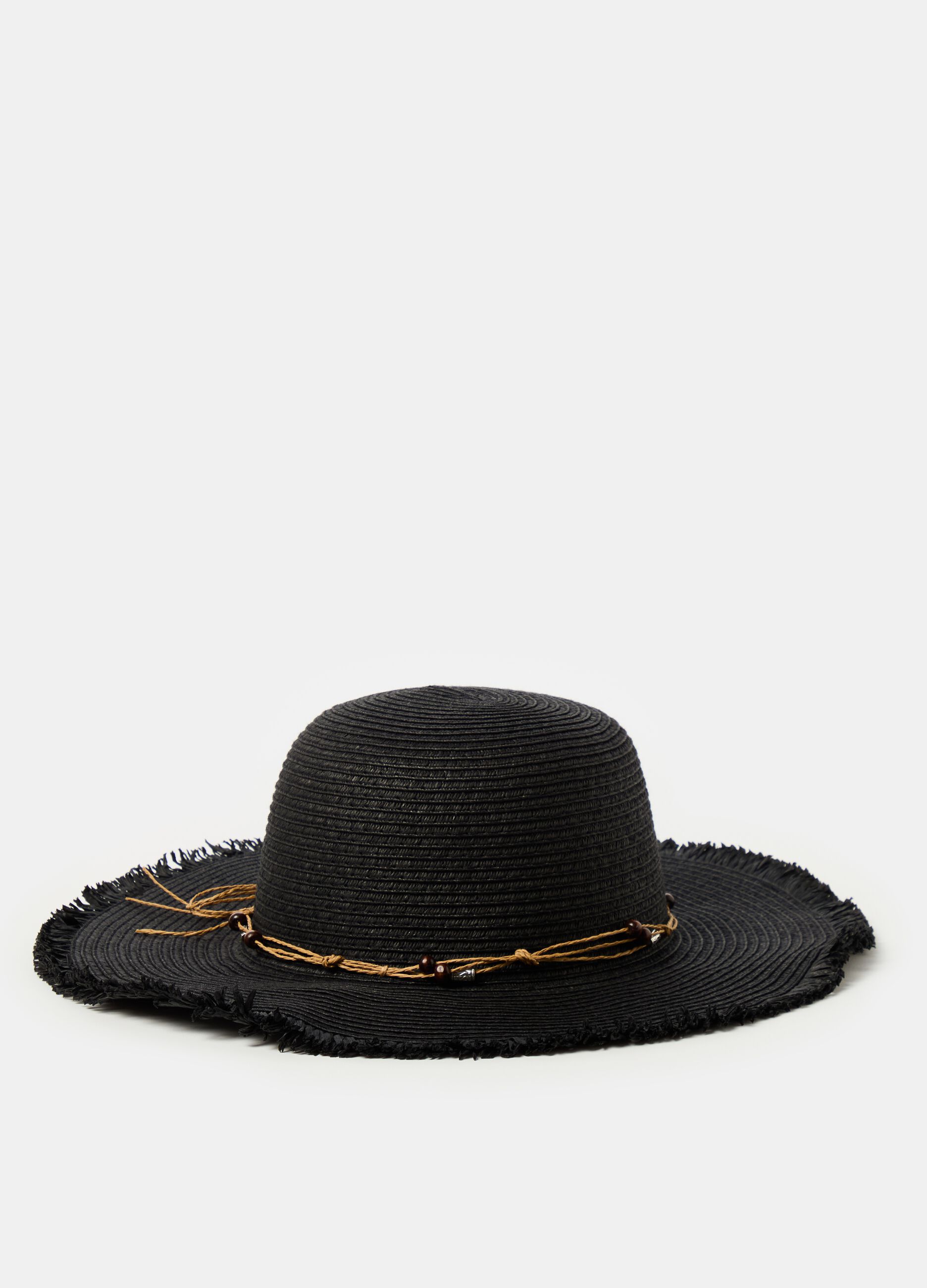 Straw hat with cord