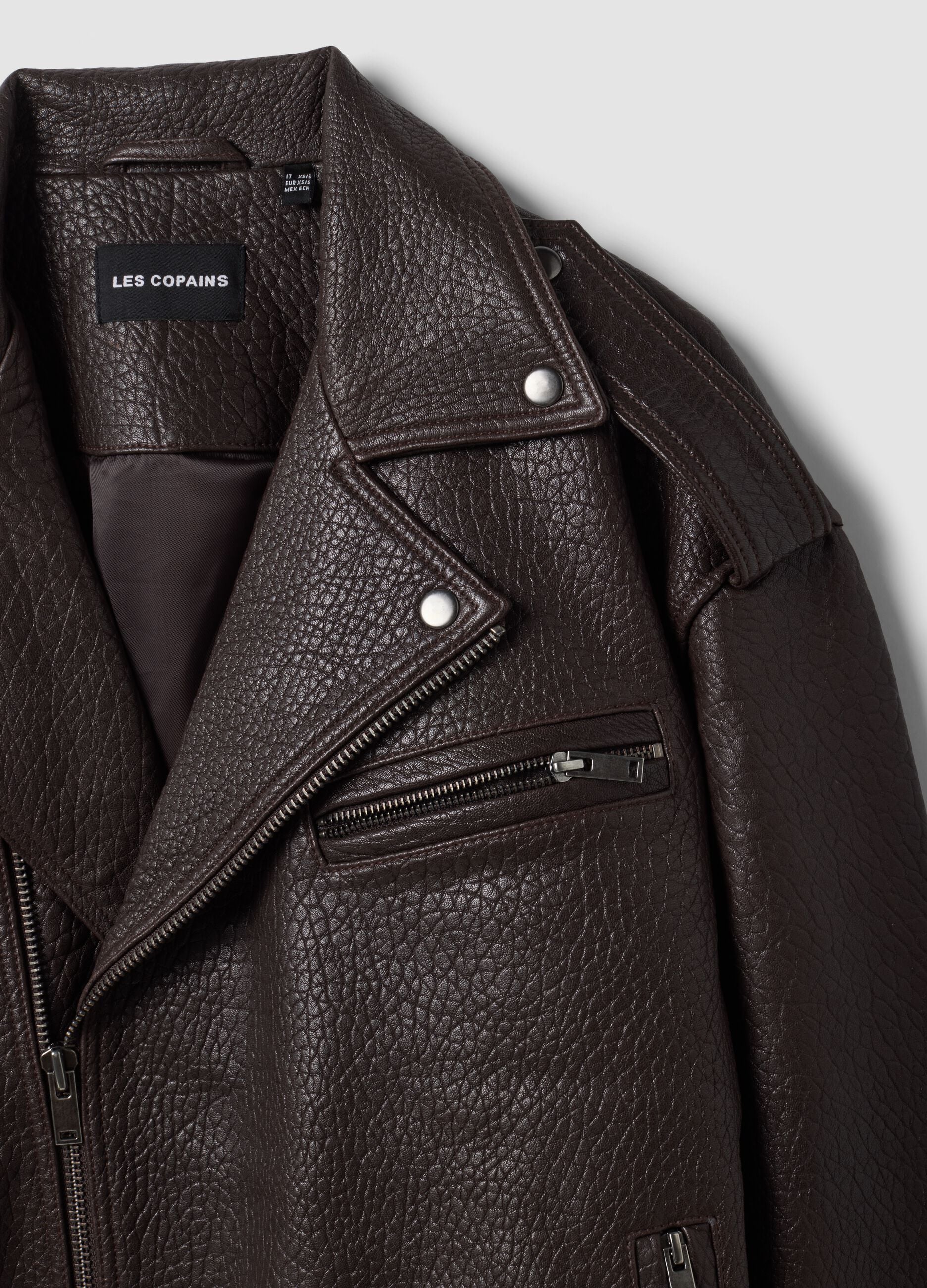 Giacca biker marrone in vera pelle over fit
