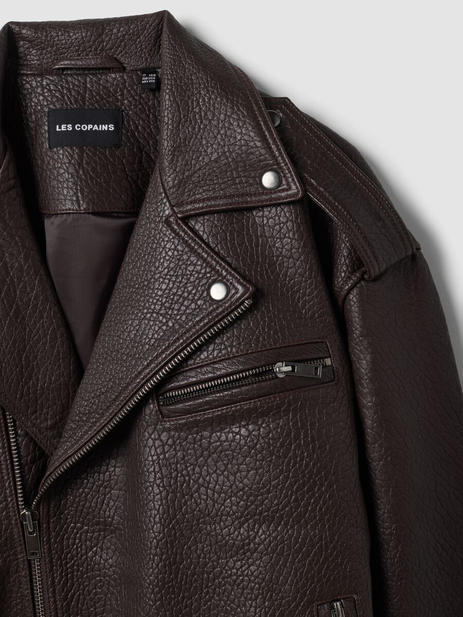 Giacca biker marrone in vera pelle over fit_1