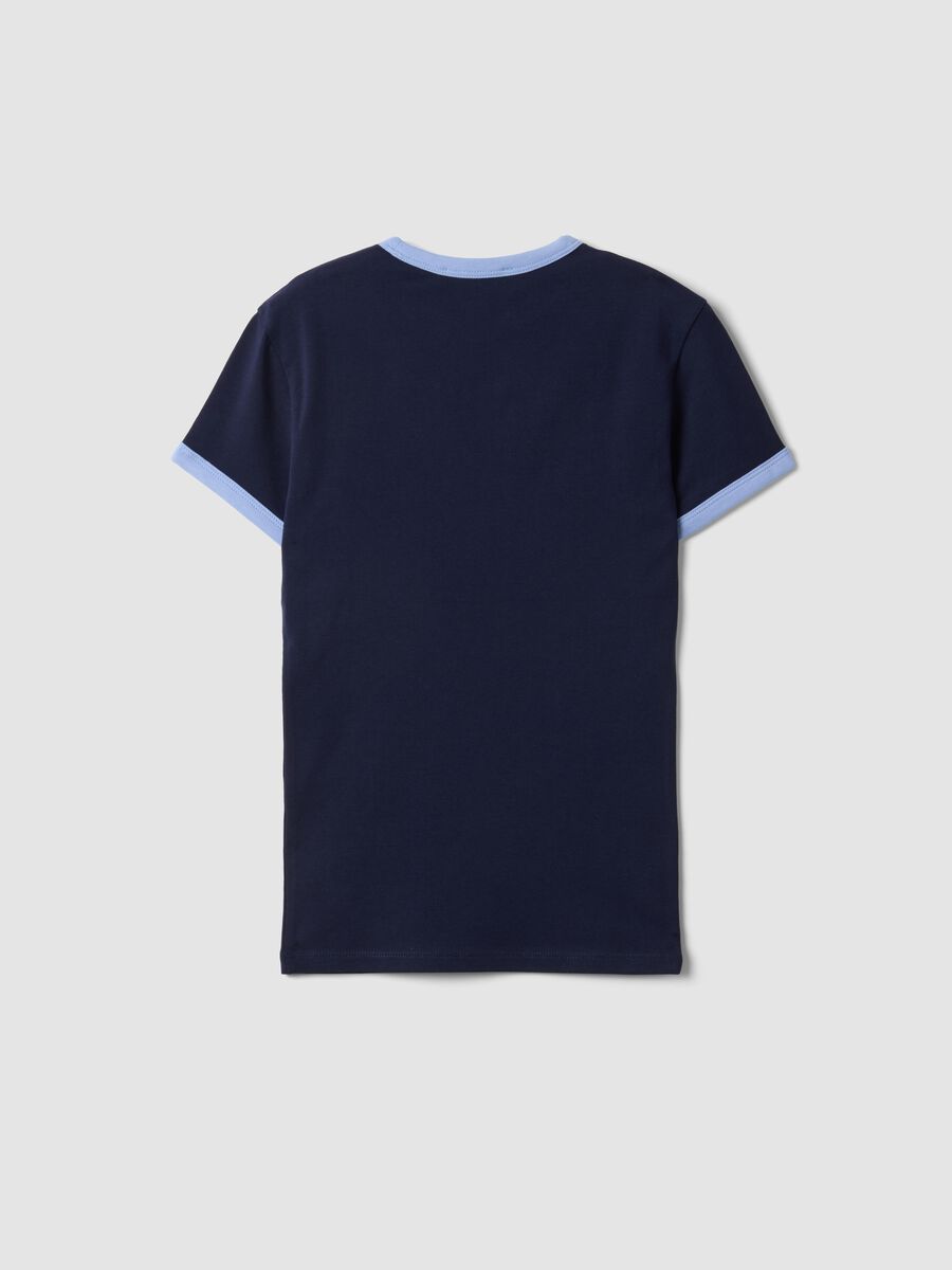 Blue stretch-cotton fitted T-shirt with contrast trims_1
