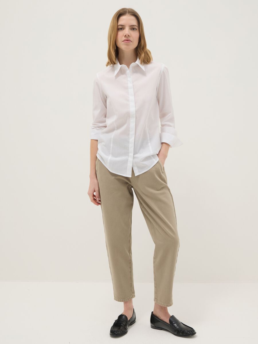 Beige Pure Cotton Baggy Trousers_0