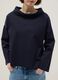 Blauer Regular Fit Stretch Baumwoll-Mix Pullover mit weitem Kragen_3