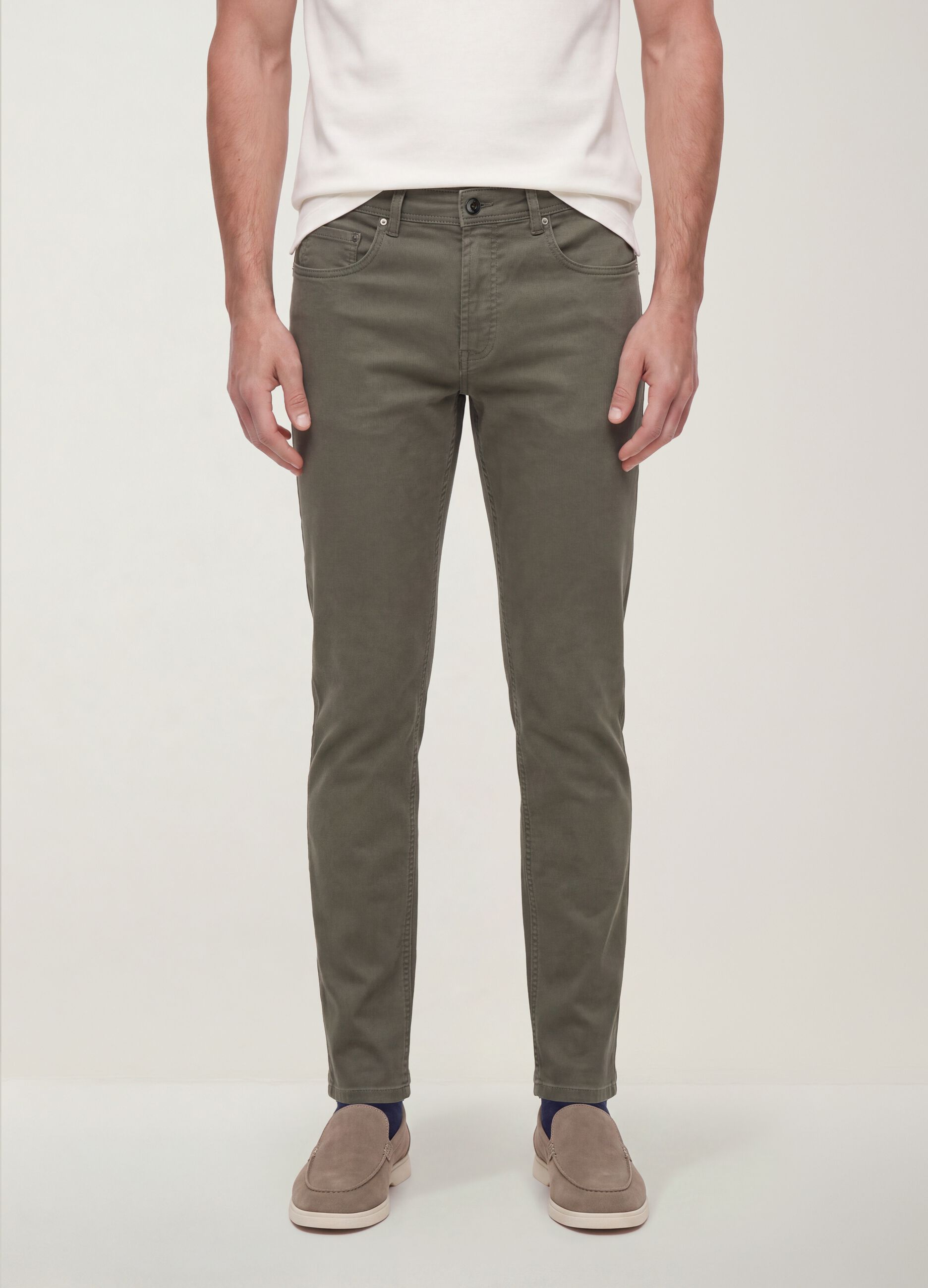 Gr&uuml;ne Slim-Fit-Hose aus elastischem Baumwoll-Dobby