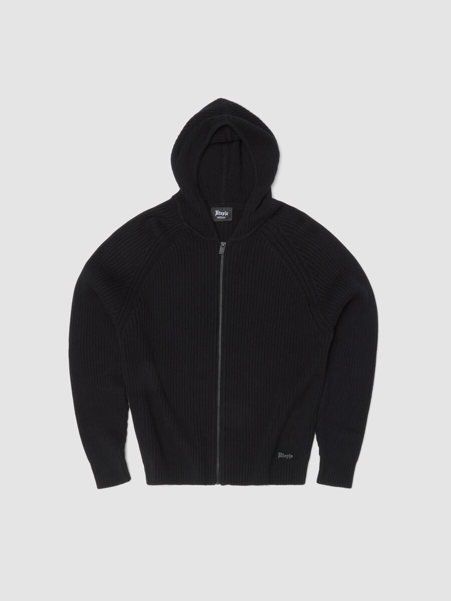 Black Ribbed Knit Hoodie_1