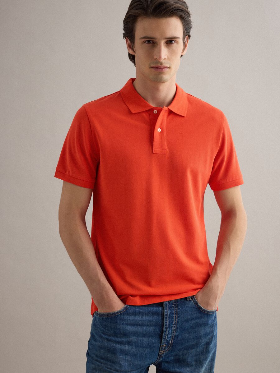 Orange short sleeve pure cotton polo shirt regular fit_0