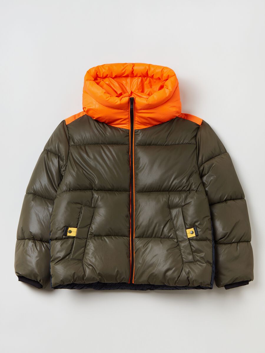 Colour-block quilted down jacket_0