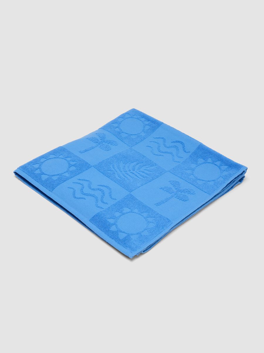 Hellblaues Strandtuch aus reiner Baumwolle im Jacquard_0