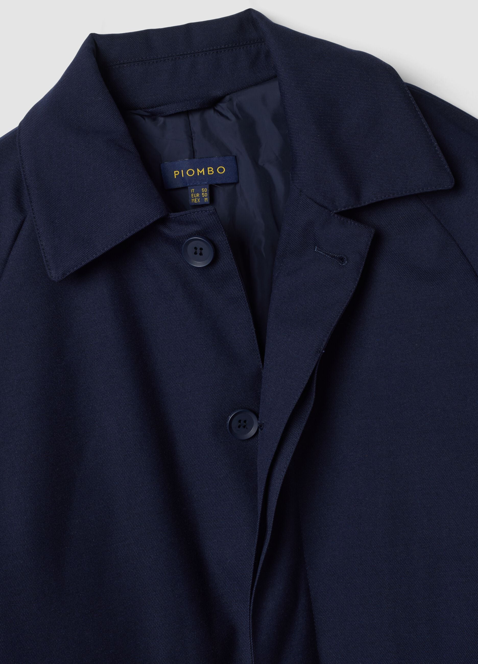 Cappotto imbottito blu navy in lana e viscosa elasticizzata over fit