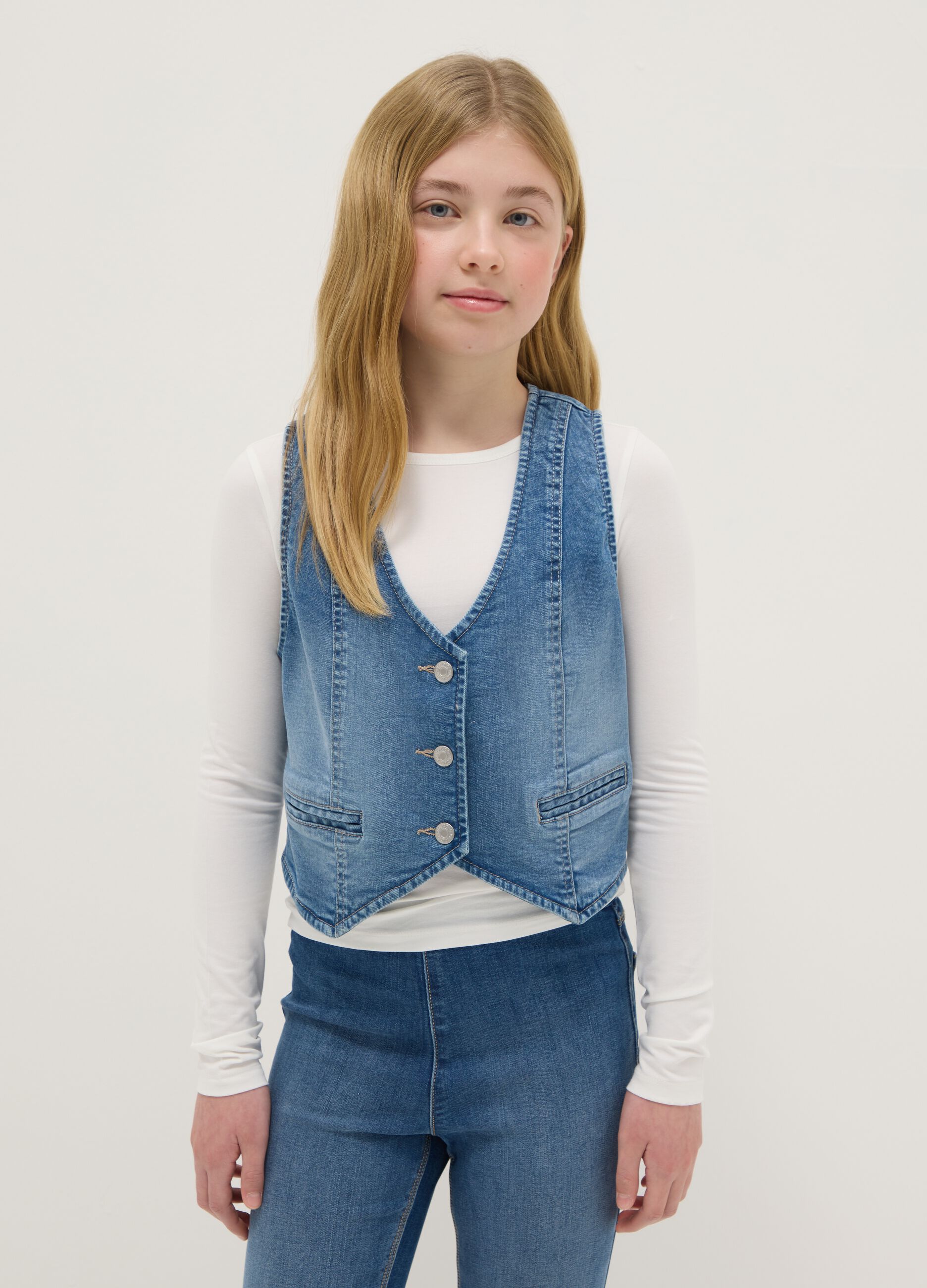 Girls' Slim Fit Blue Stretch Cotton Vest