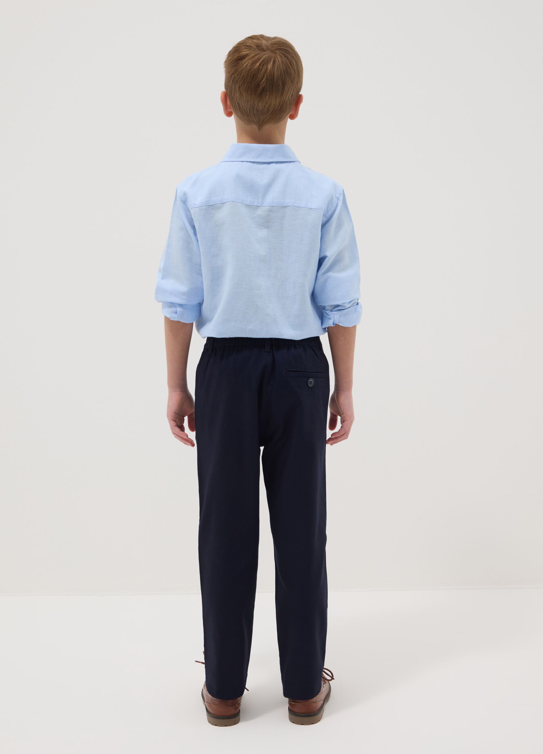 Boys' Stretch Cotton Blue Chino Trousers Regular Fit