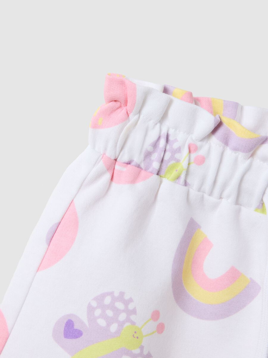 Girls' Regular Fit White Cotton Shorts with Prints_3