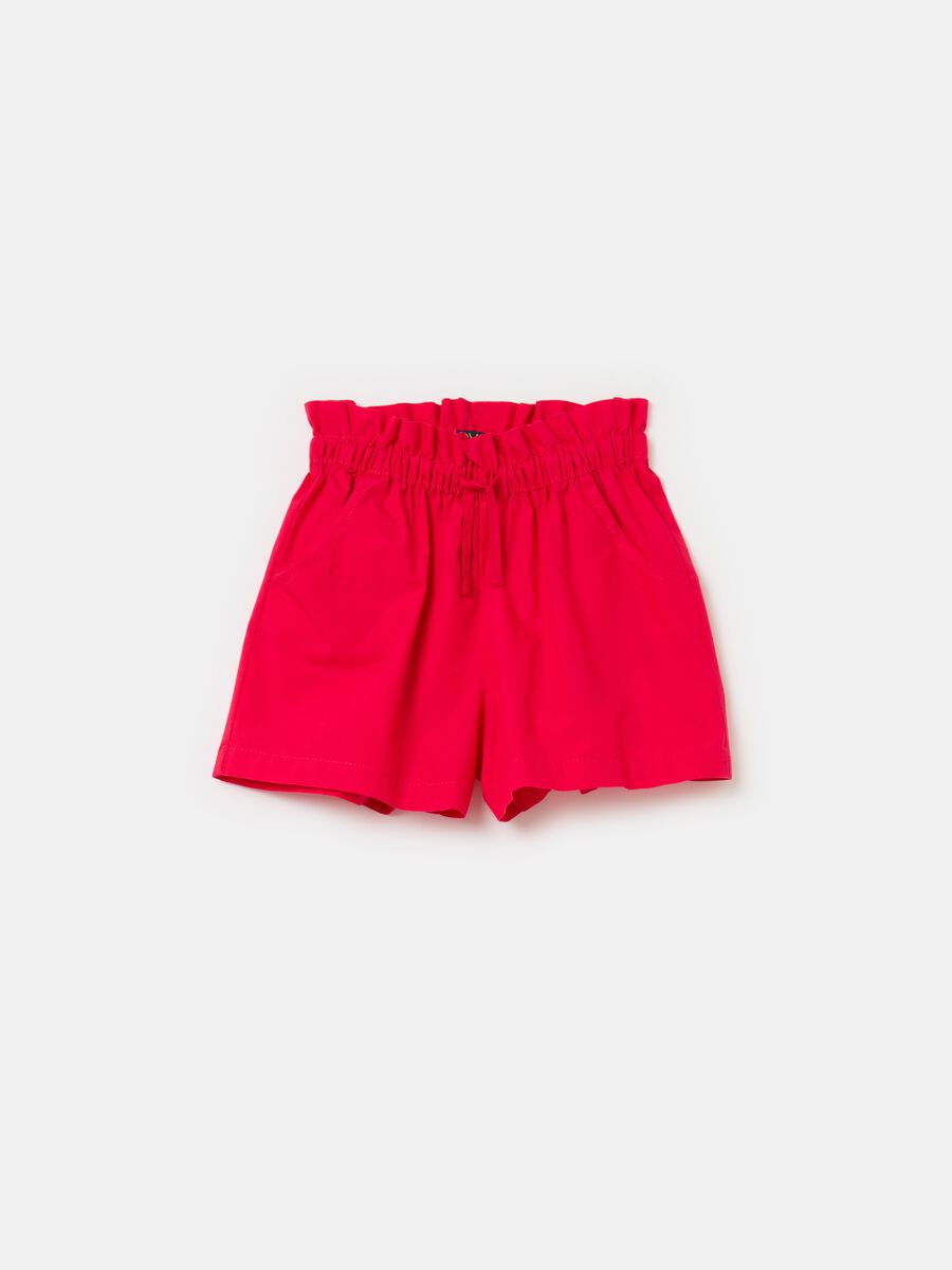 Cotton paper bag shorts with drawstring_0