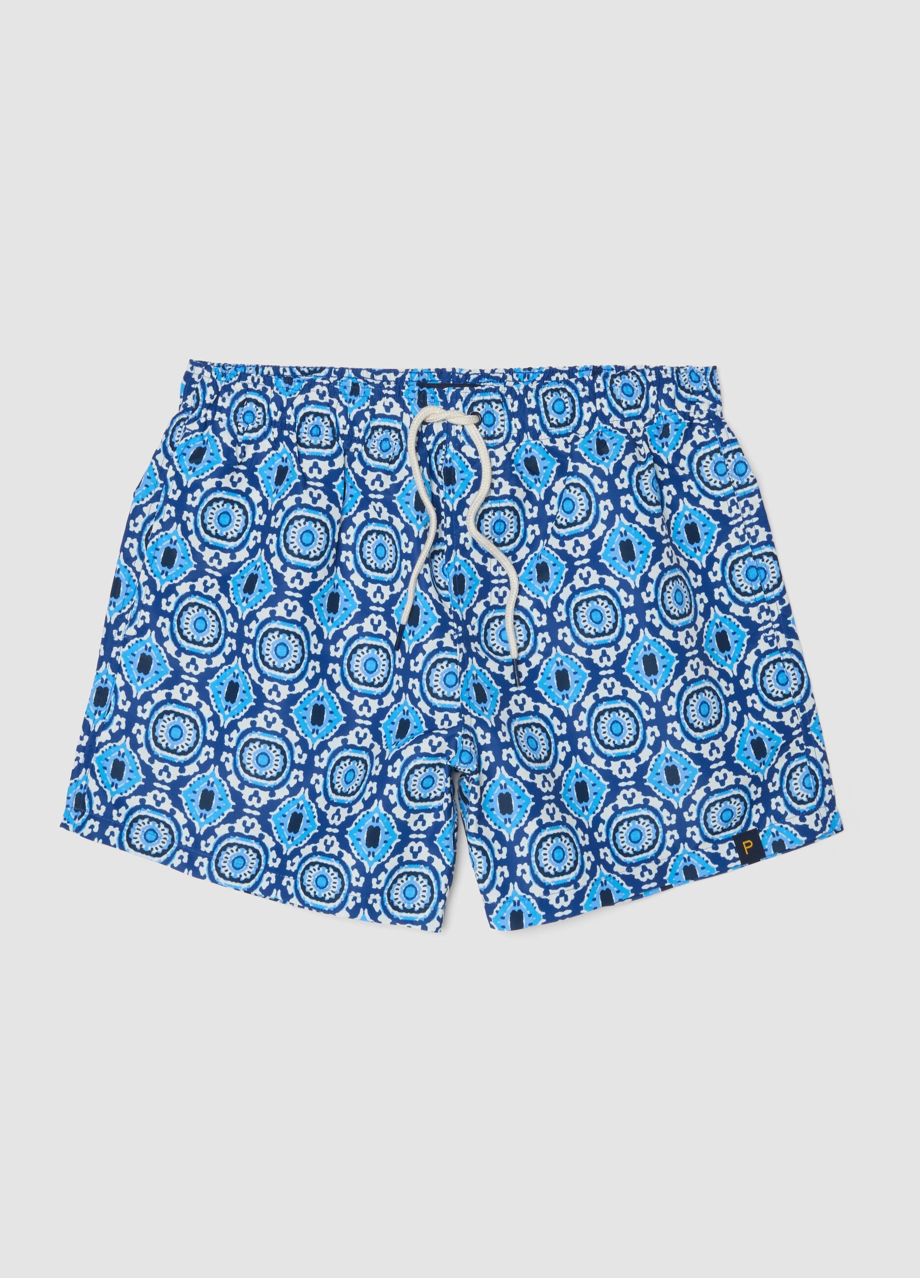 Blue patterned swim shorts