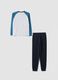 Blue and white crew-neck pyjamas in organic cotton and viscose blend_1