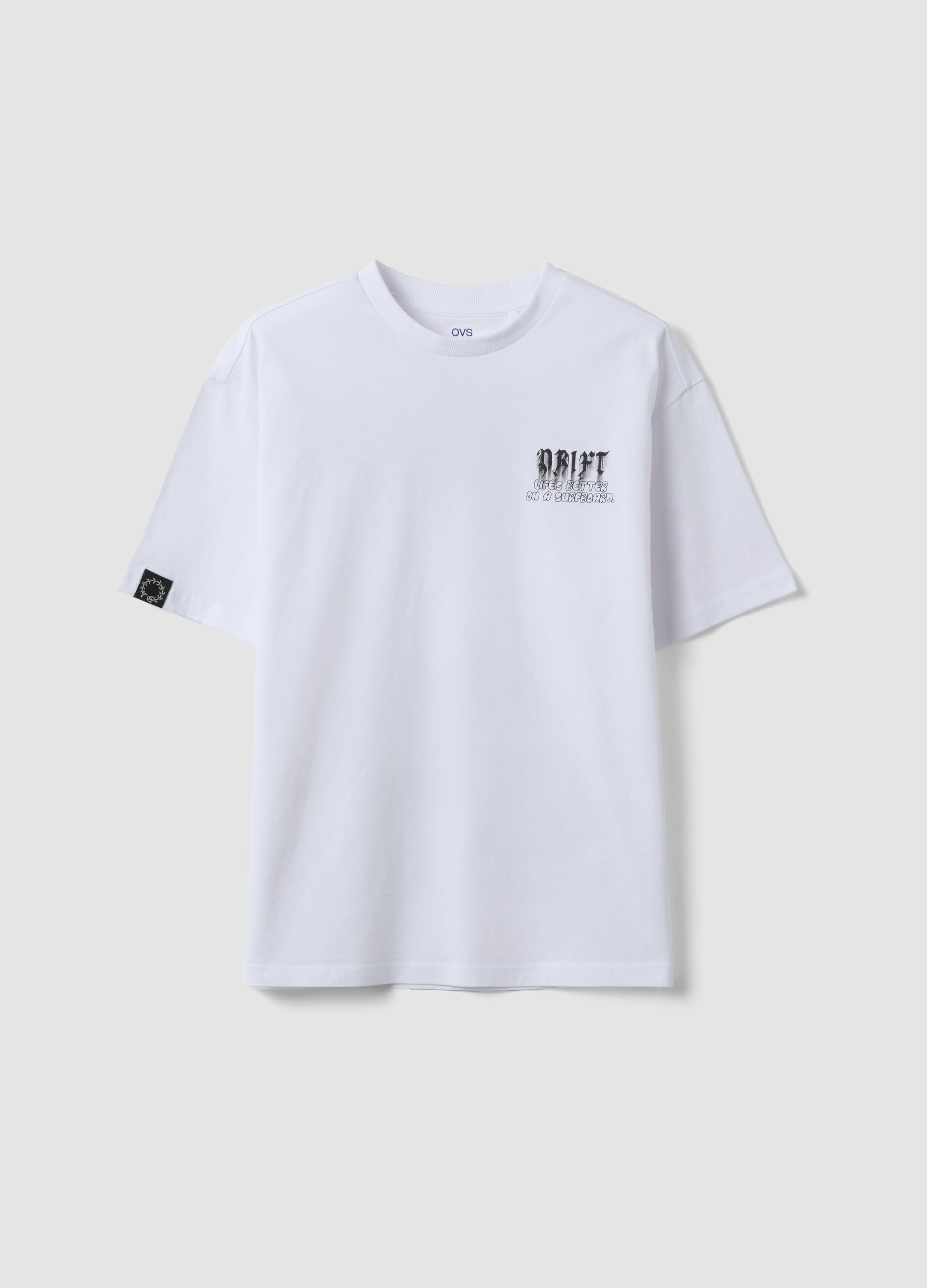 White short-sleeve pure cotton oversized-fit boys&rsquo; T-shirt