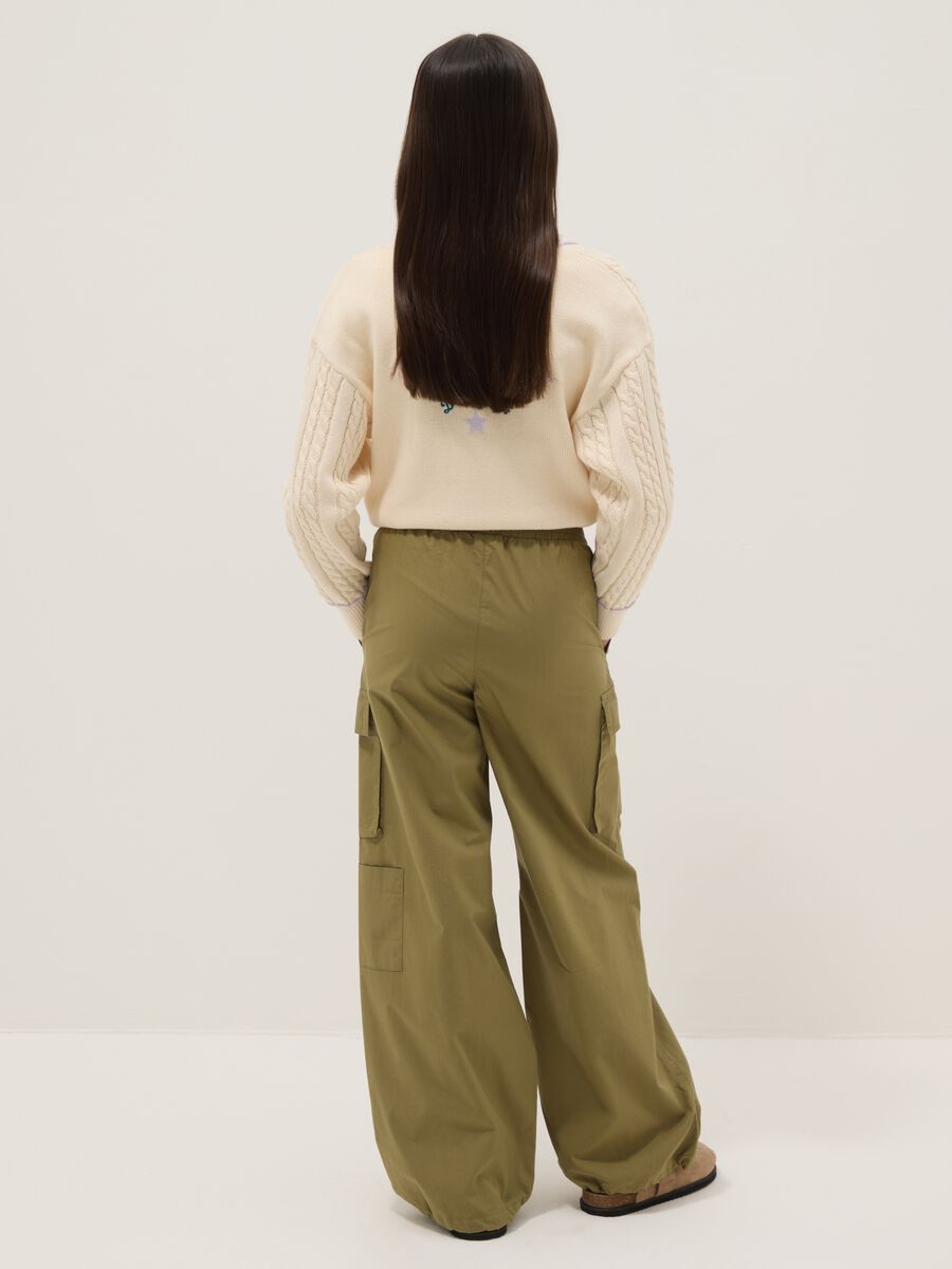 Girls' pure cotton green cargo trousers with parachute fit_1