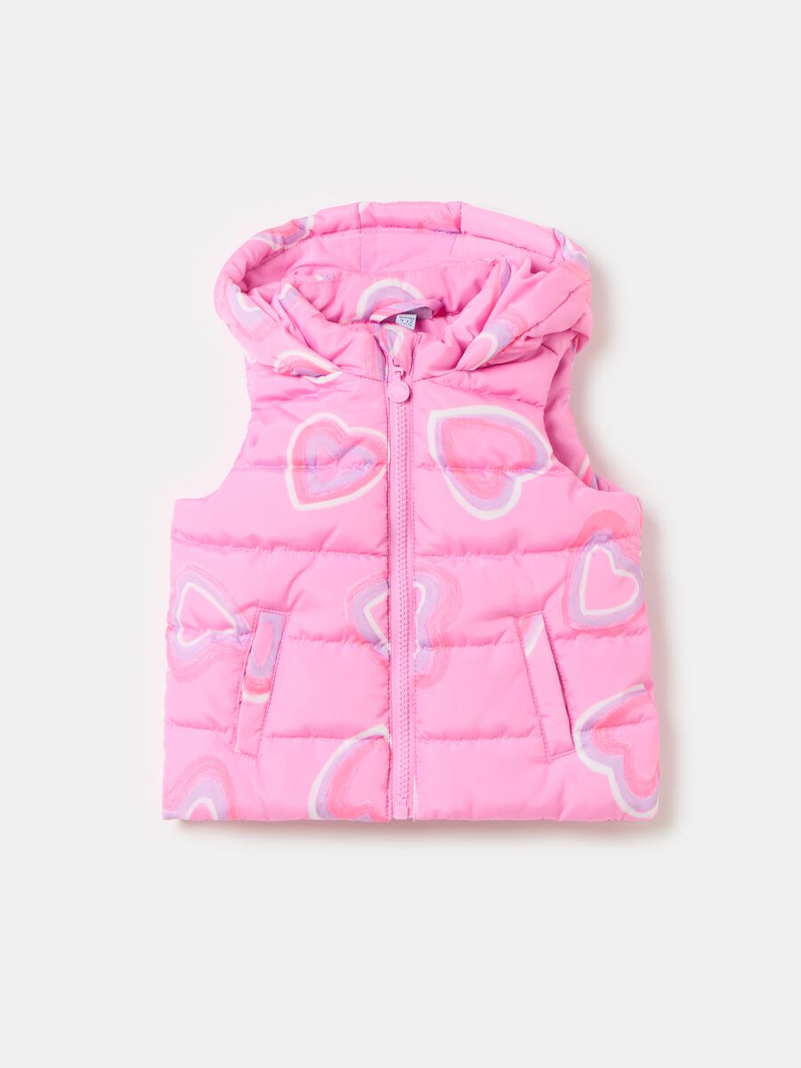 Gilet with hood and hearts print_0