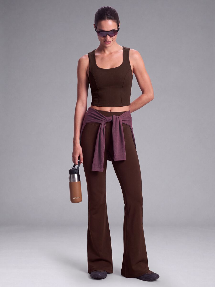 Brown crop top in stretch fabric_0
