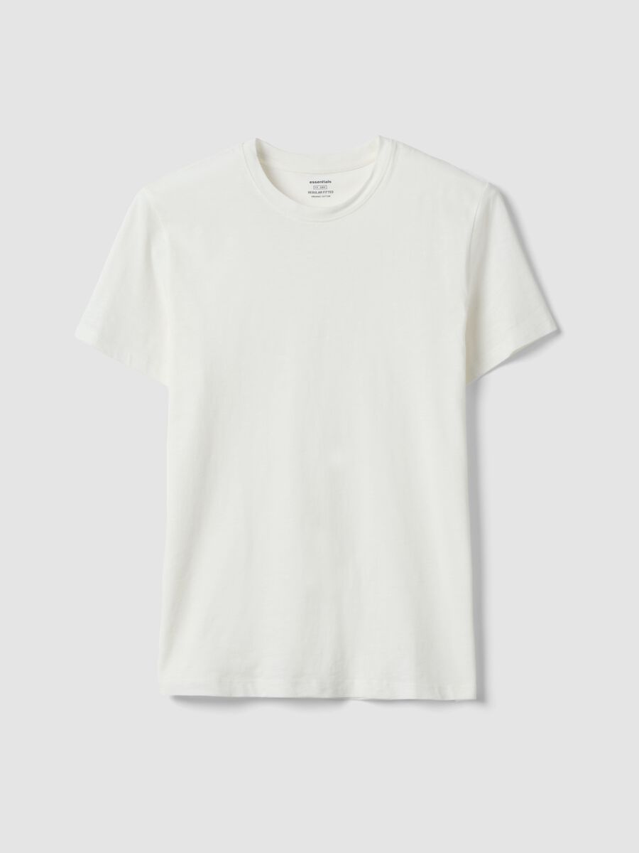 White regular fit short-sleeved pure cotton t-shirt_0
