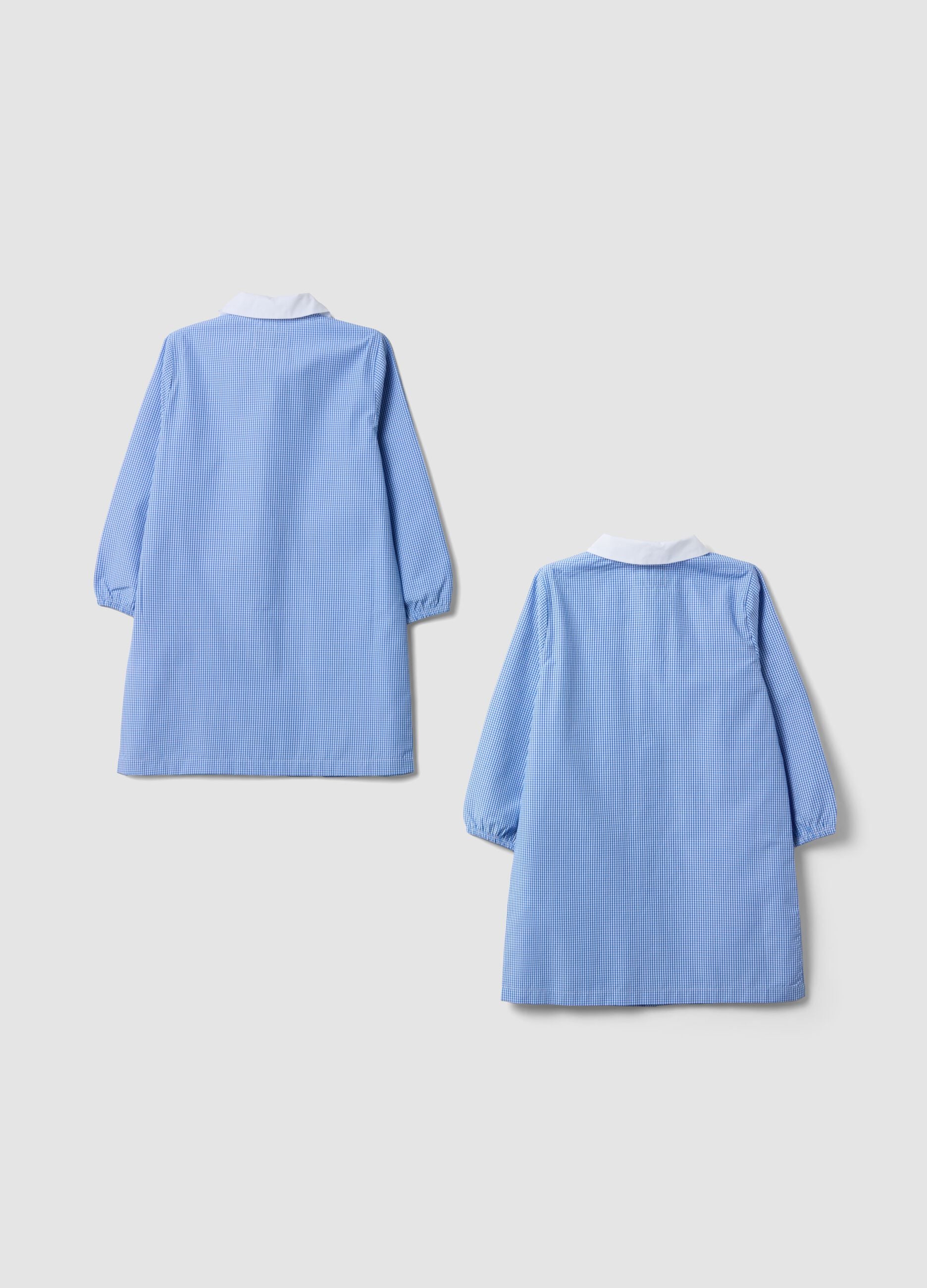 2-pack of blue gingham nursery aprons with white collar for boys