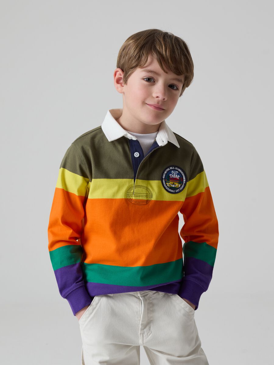 Multicoloured striped polo shirt with patch_0