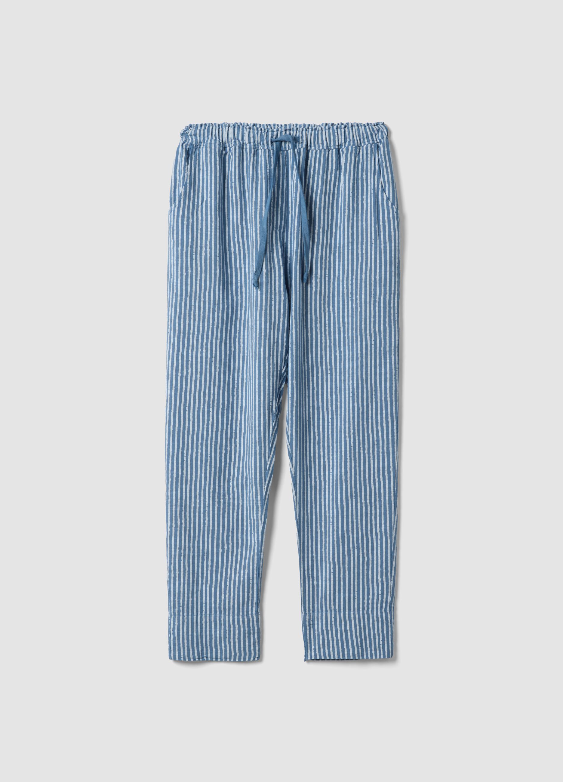 Blue striped pure cotton regular-fit trousers