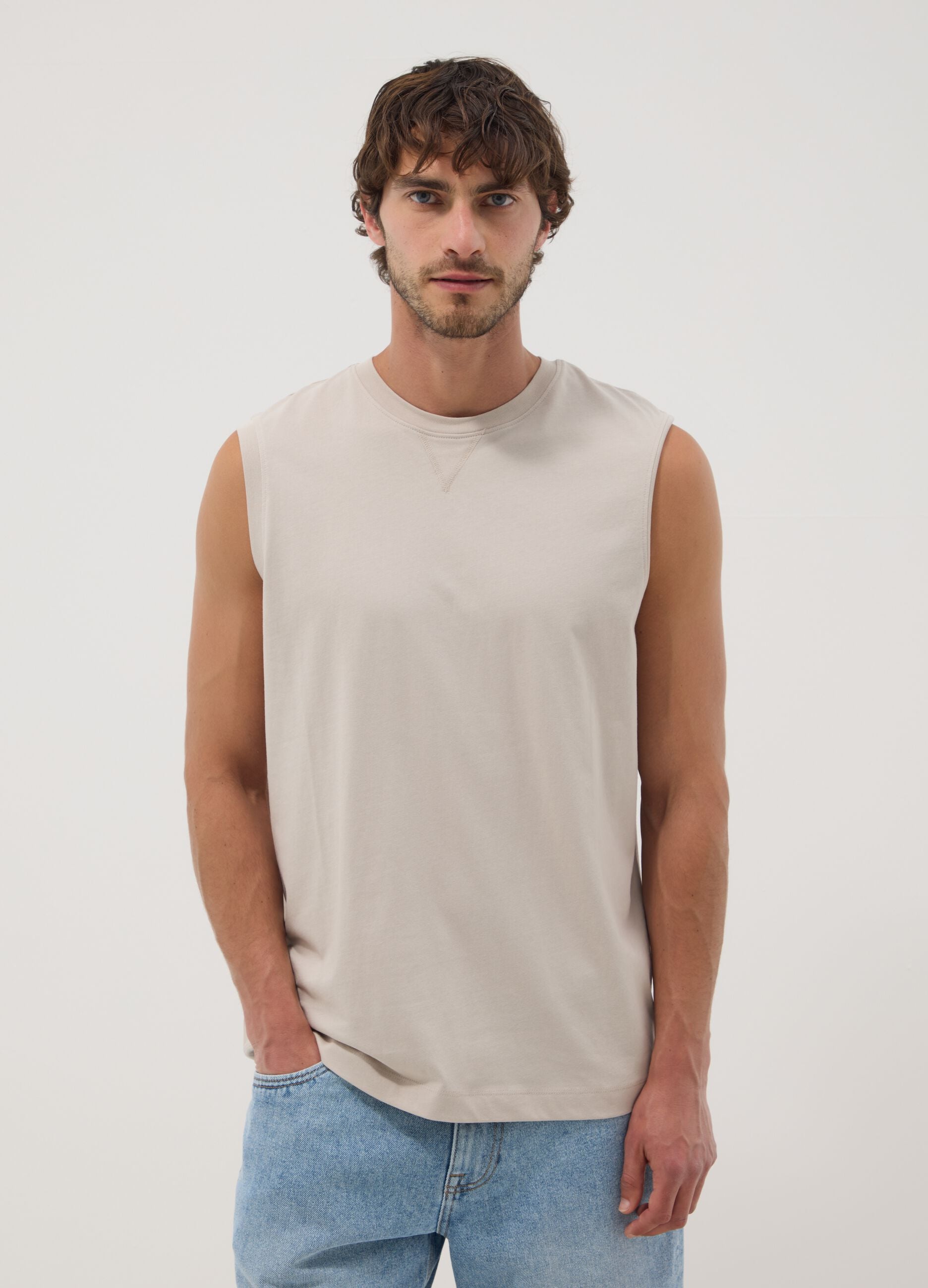 Canotta girocollo grigia in puro cotone relaxed fit
