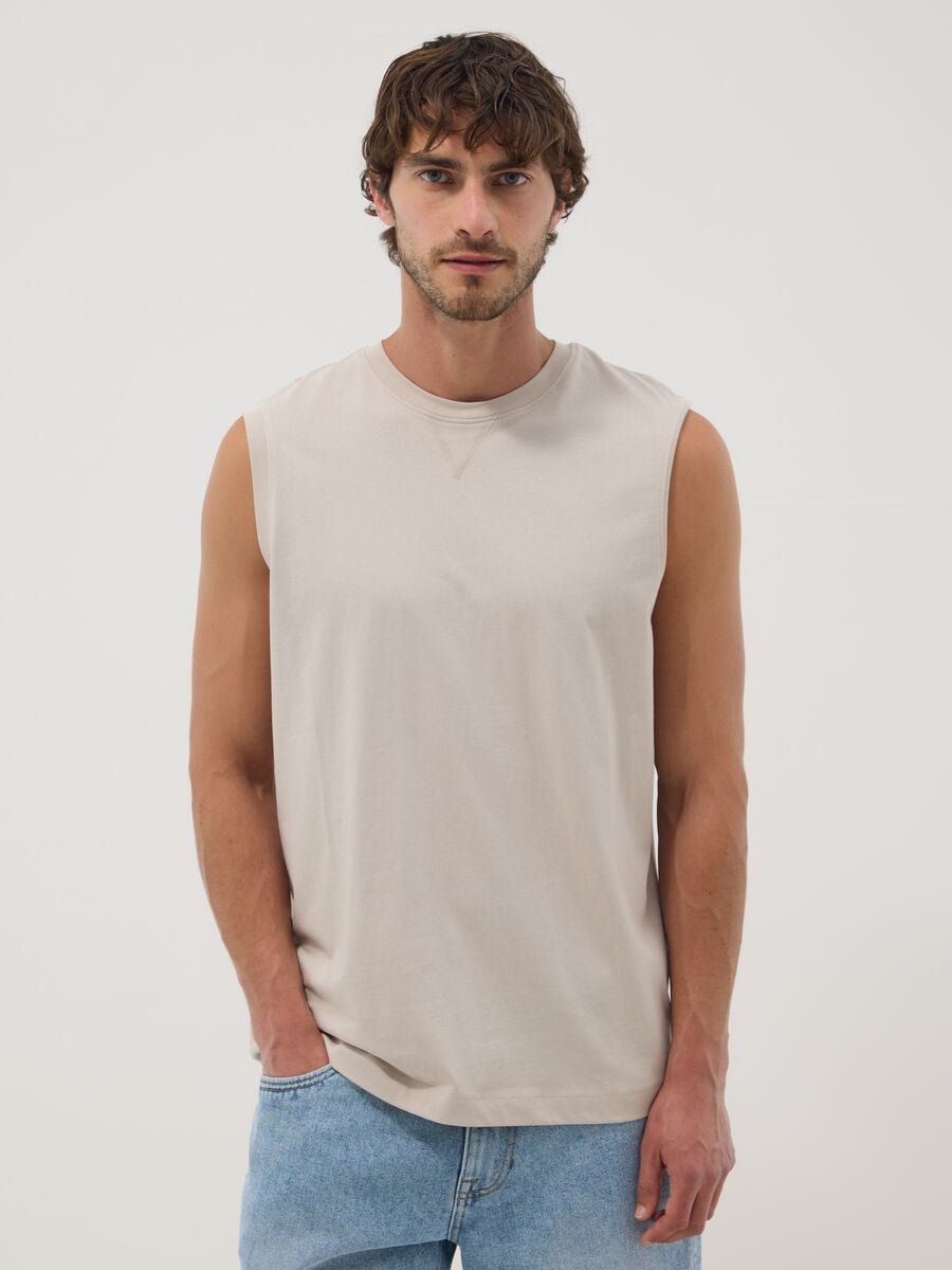 Canotta girocollo grigia in puro cotone relaxed fit_3