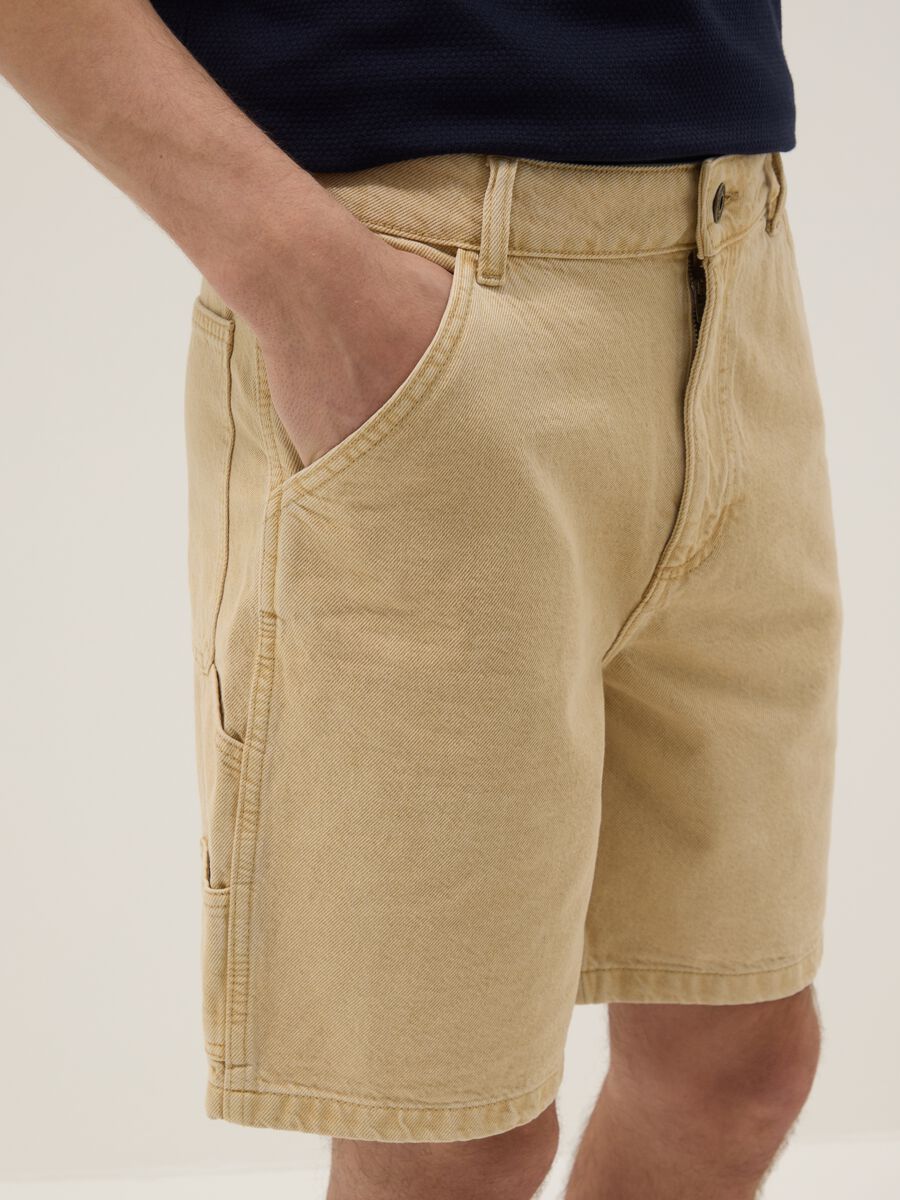 Beige Bermudashorts aus reiner Baumwolle_3