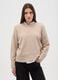 Beige stretch fabric oversized fit pullover with crew neck_1