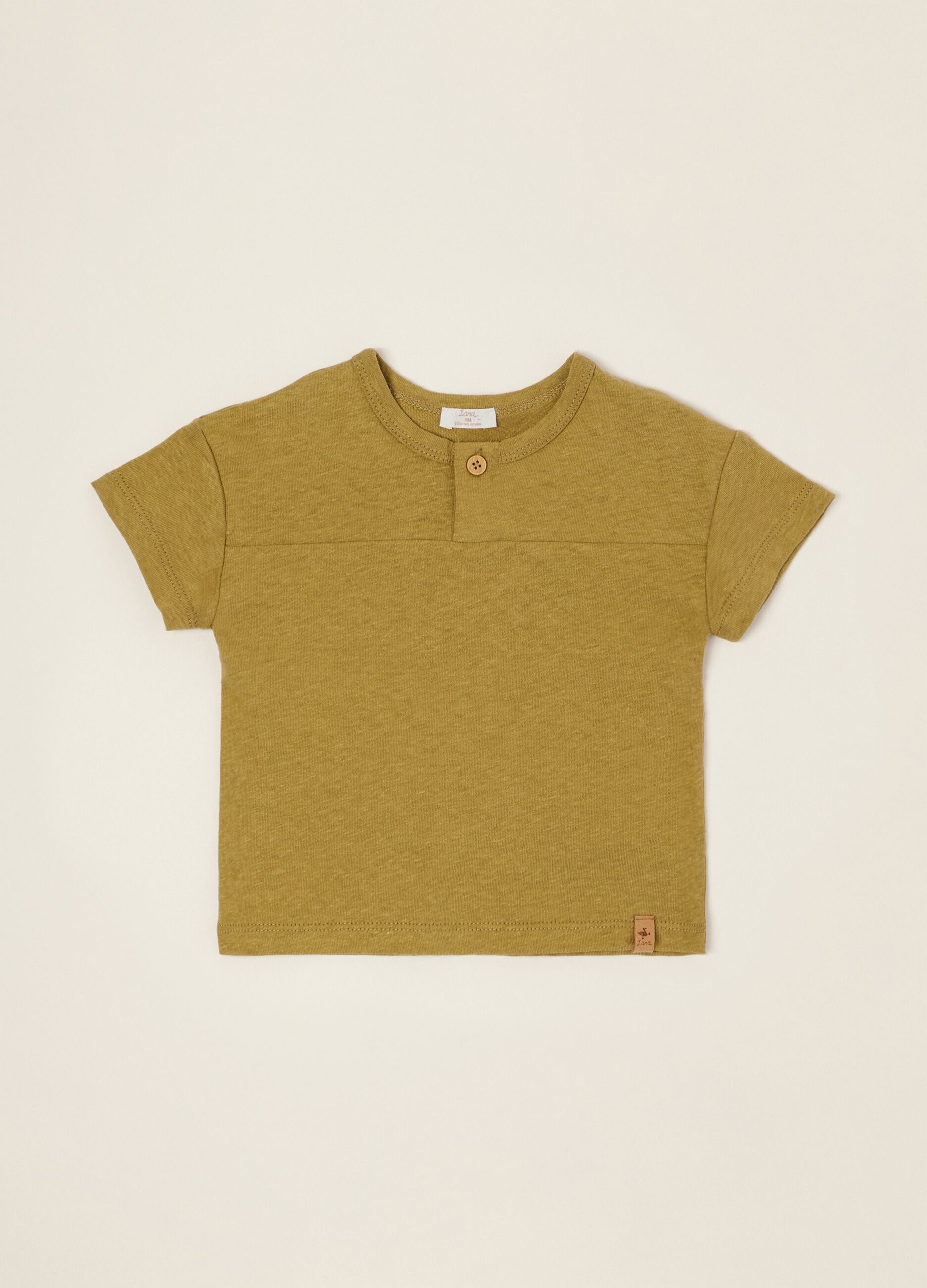 T-shirt b&eacute;b&eacute; vert en m&eacute;lange lin et coton, coupe regular