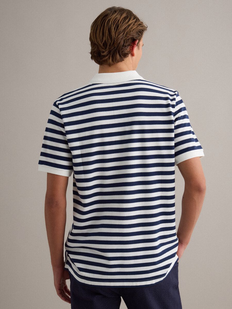 Blue and White Striped Pure Cotton Polo Shirt_3