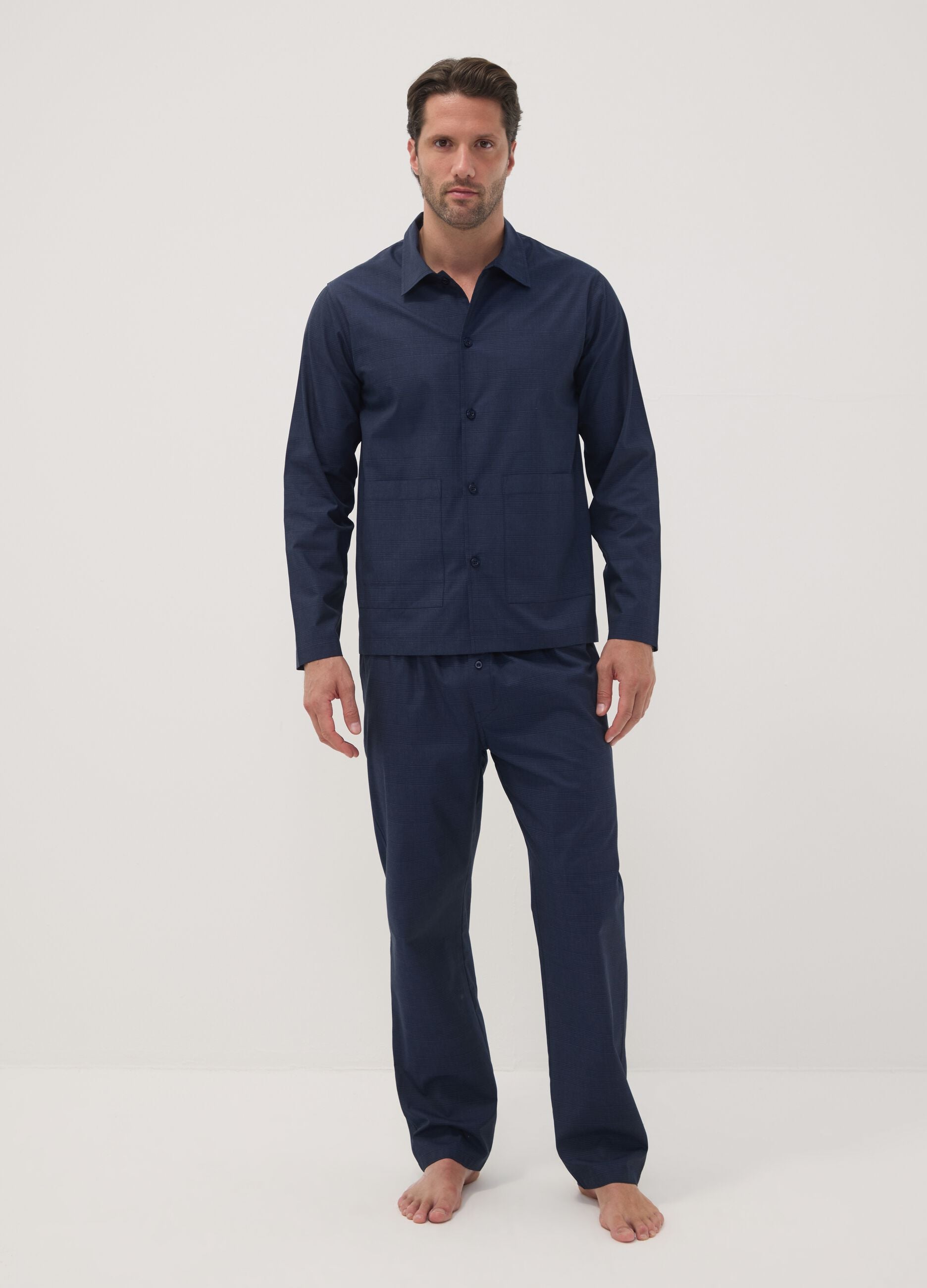 Blue pure organic cotton pyjamas with collar
