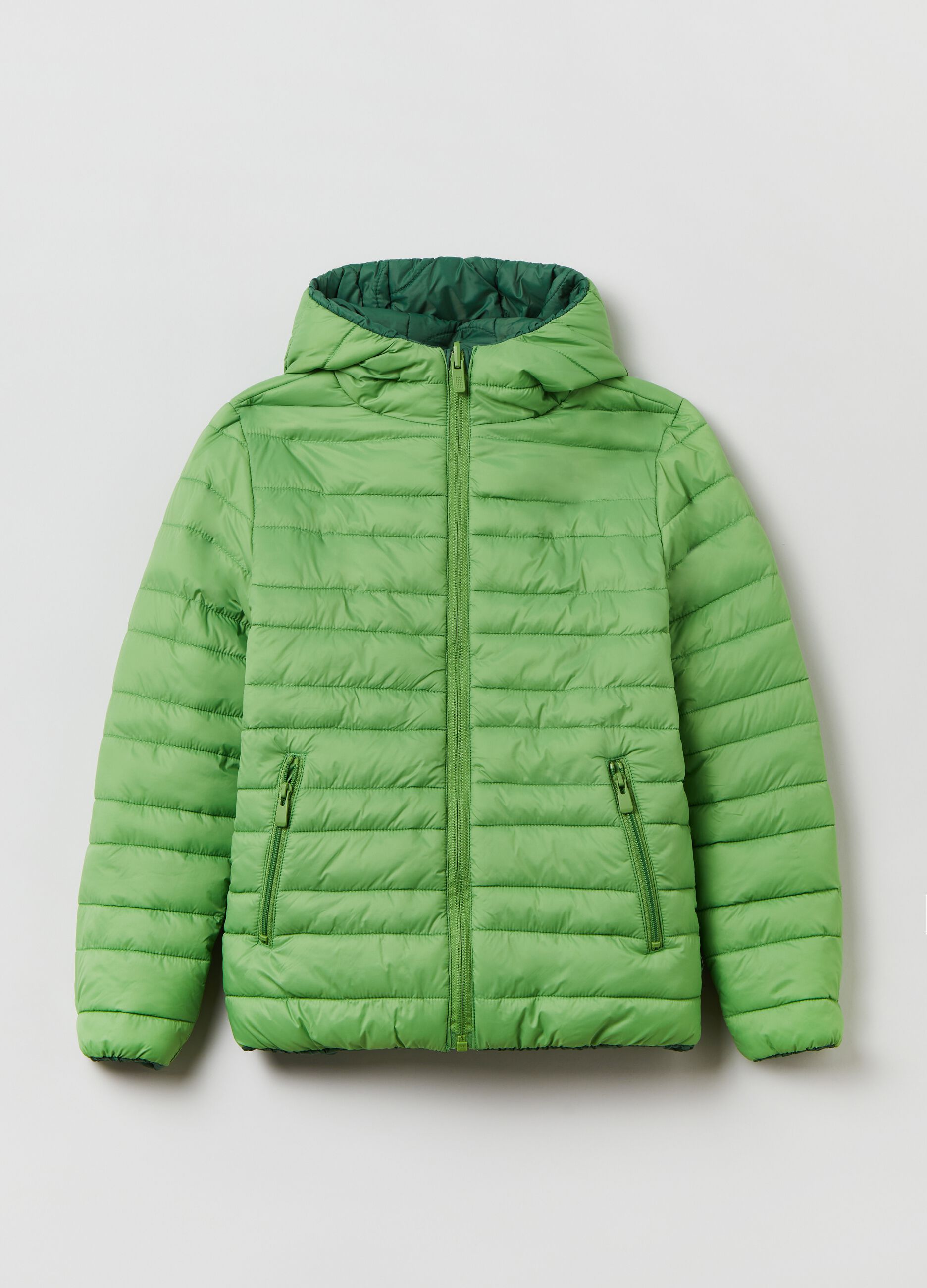 Reversible ultralight down jacket with hood
