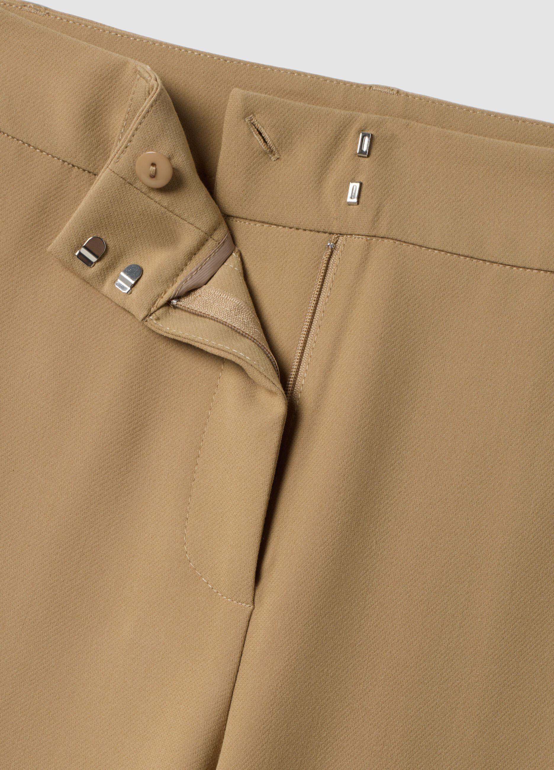 Beige straight-leg stretch viscose trousers