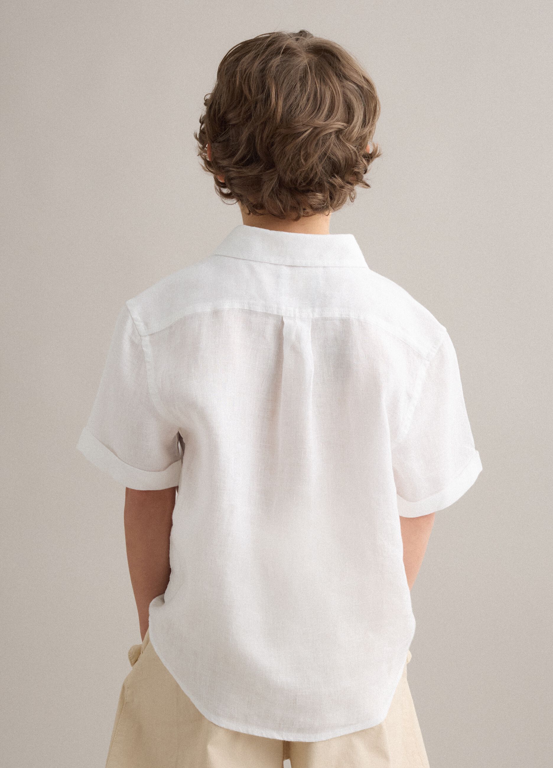 White pure linen oversized shirt for boys