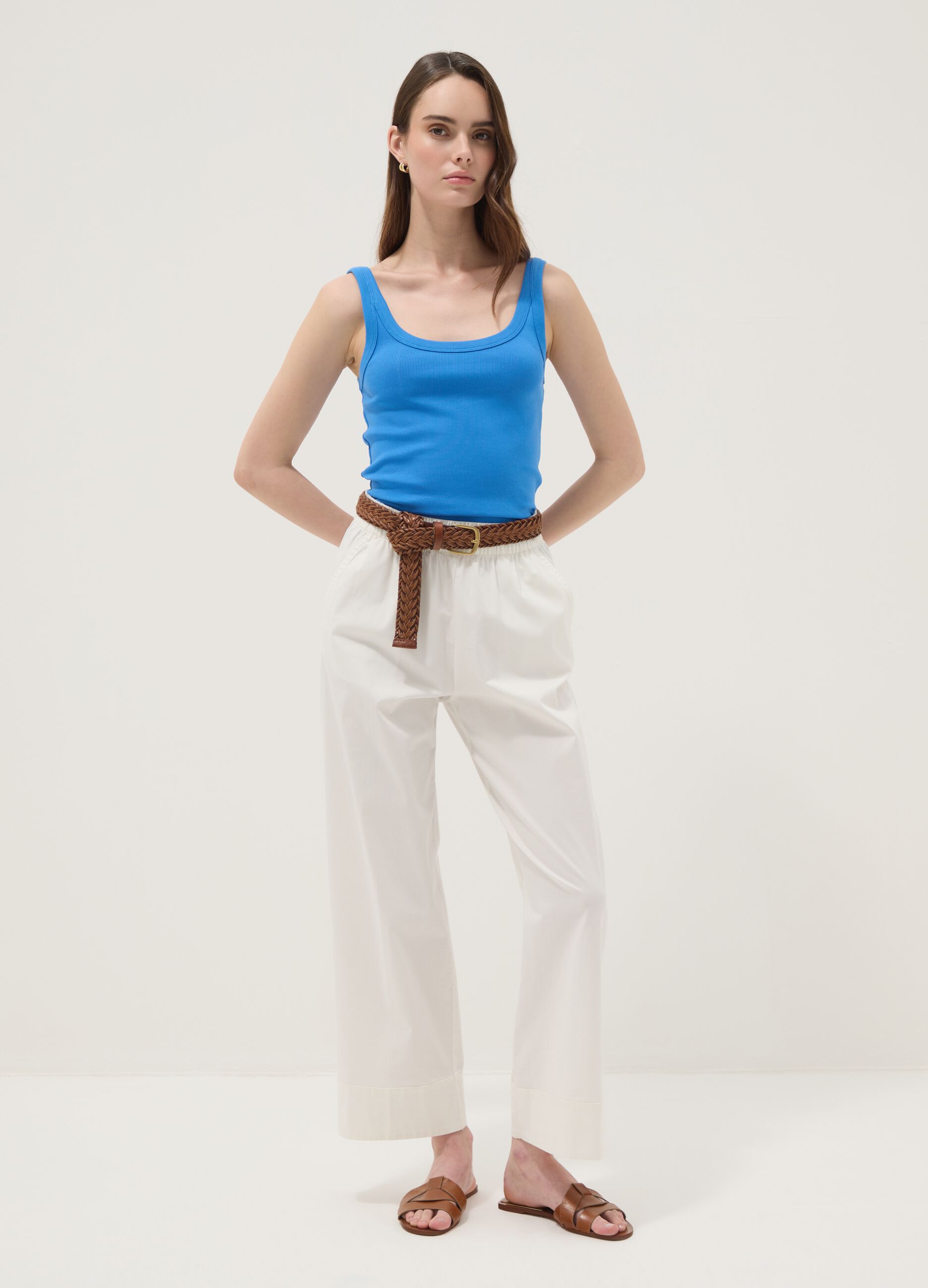 Blue fitted stretch cotton vest top