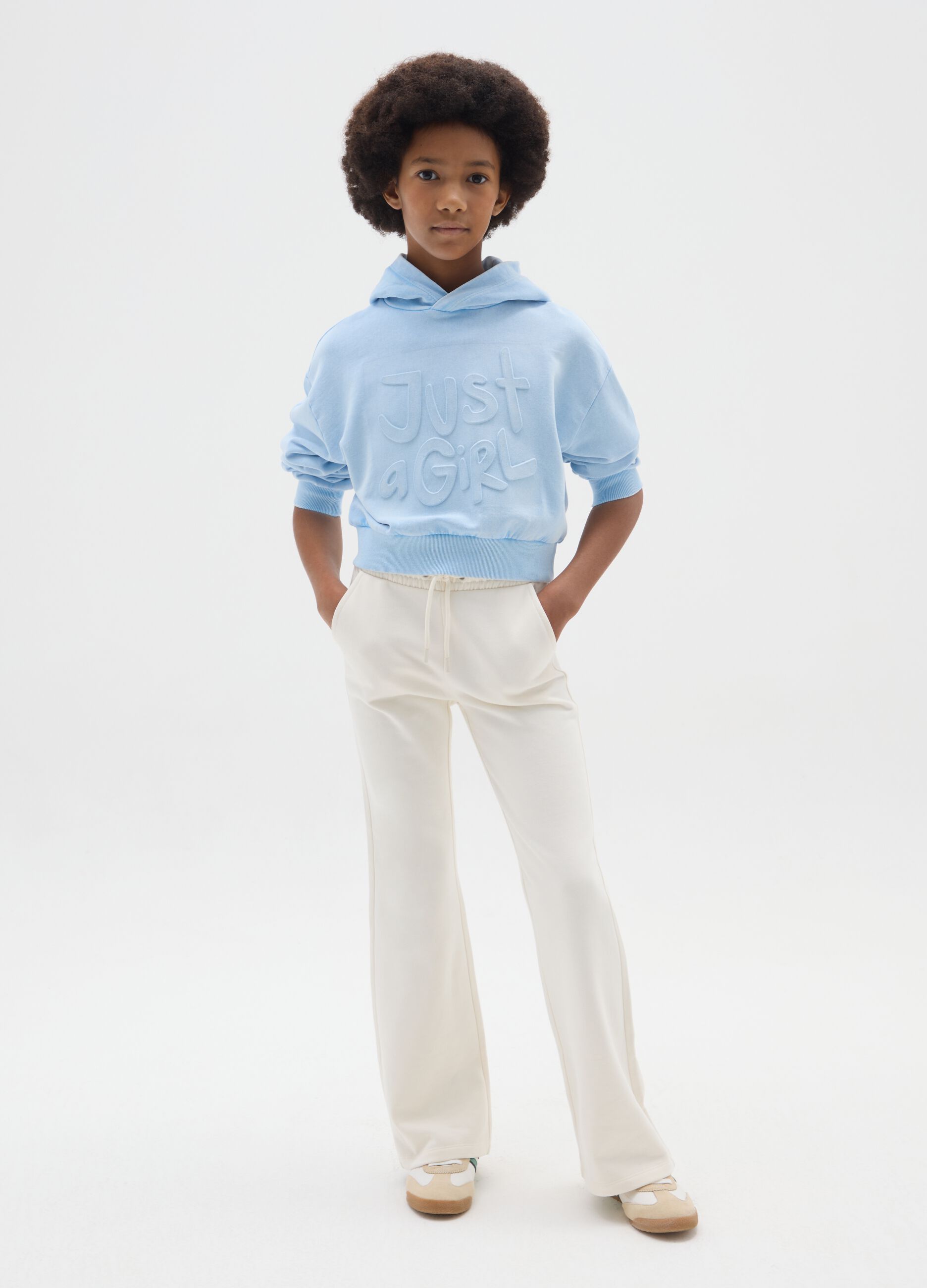 Girls' beige flare trousers in pure cotton