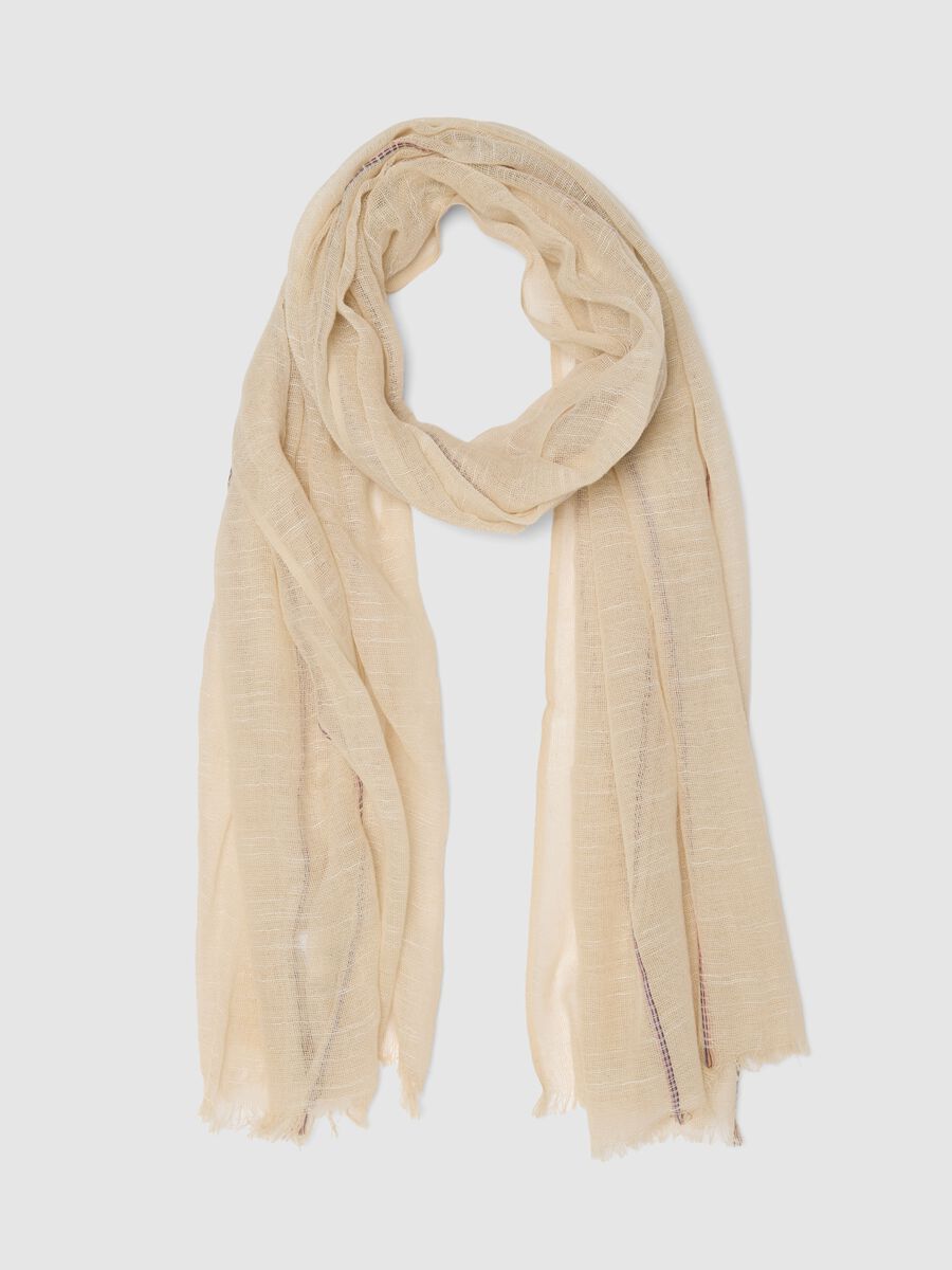 Beige pure cotton mesh scarf_0