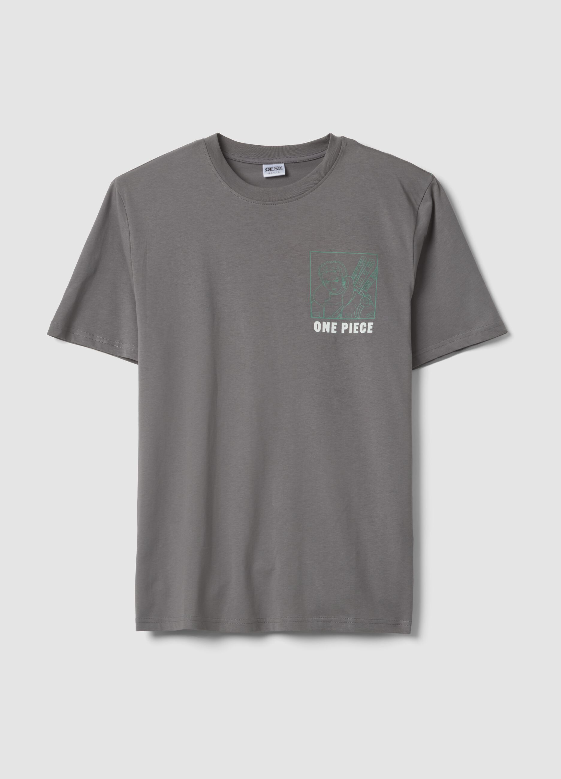 Graues T-Shirt mit One Piece-Print aus reiner Baumwolle, Relaxed Fit