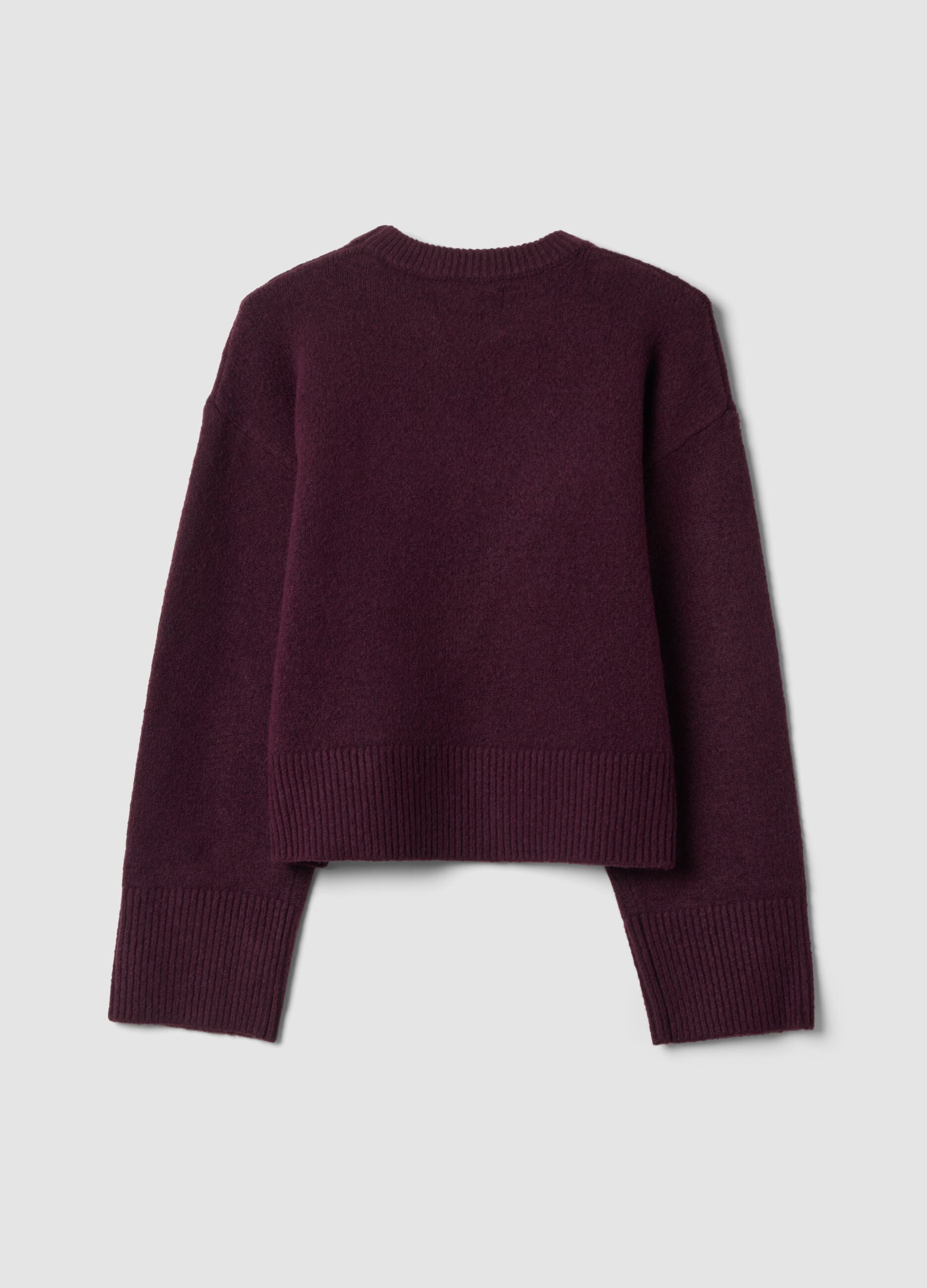 Purple stretch wool crew-neck jumper, oversized fit