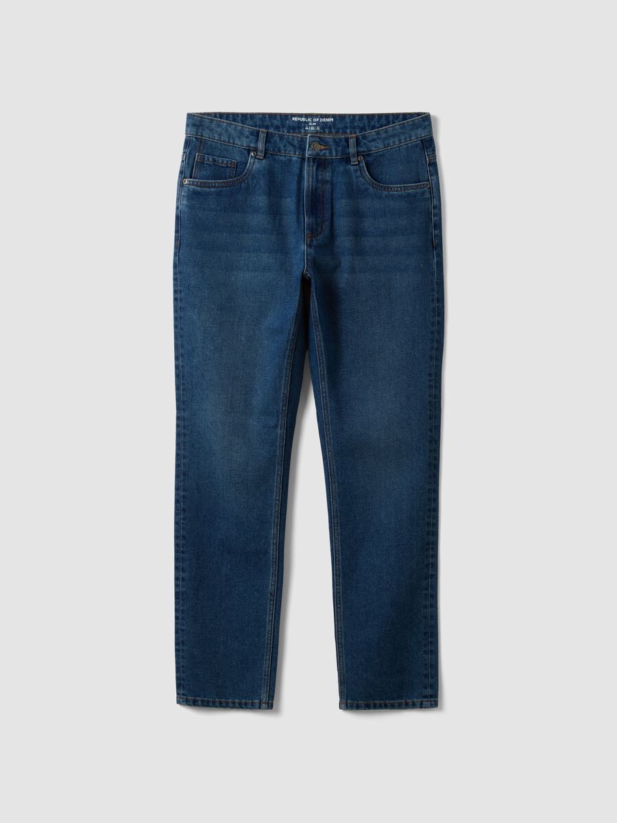 Blue denim slim-fit jeans in cotton and viscose blend_0