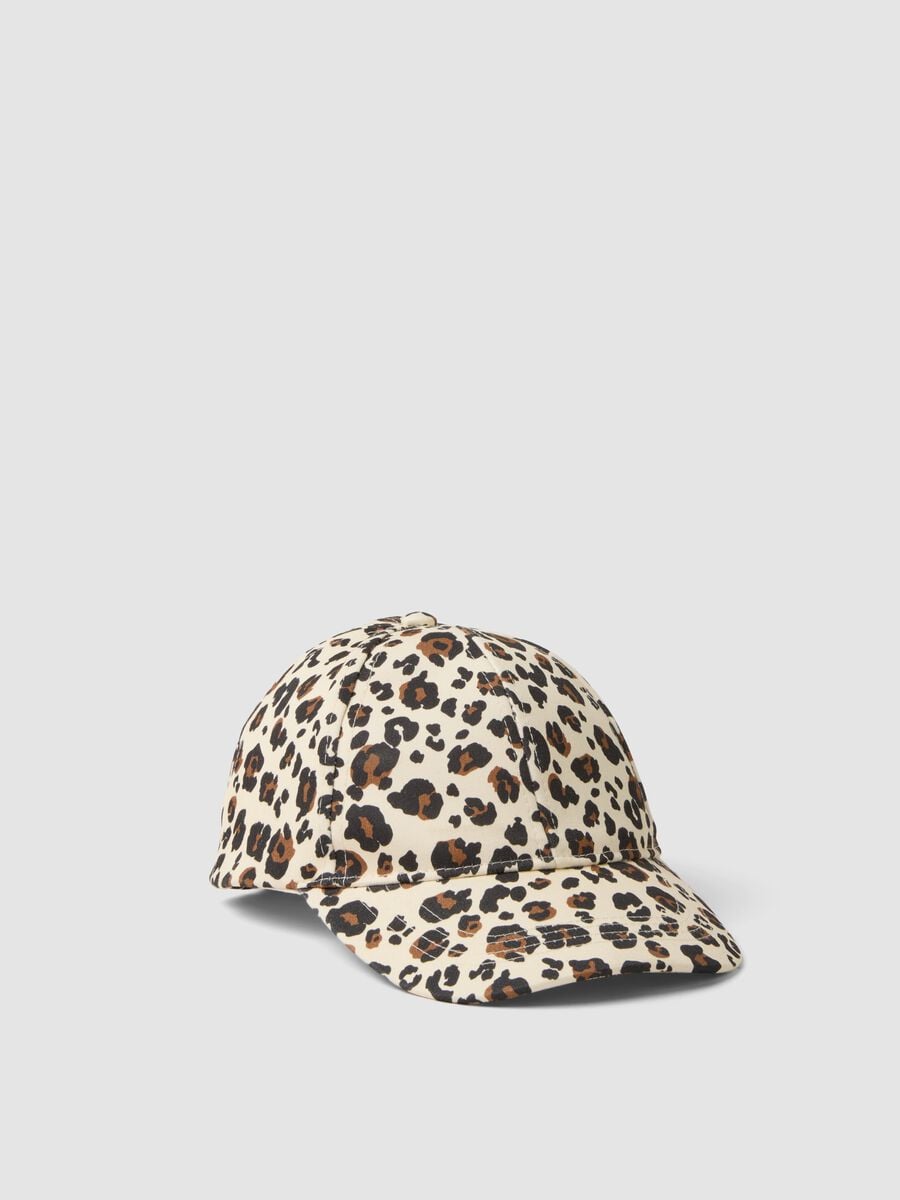 Beige Cap aus elastischer Baumwolle mit Animal-Print_0