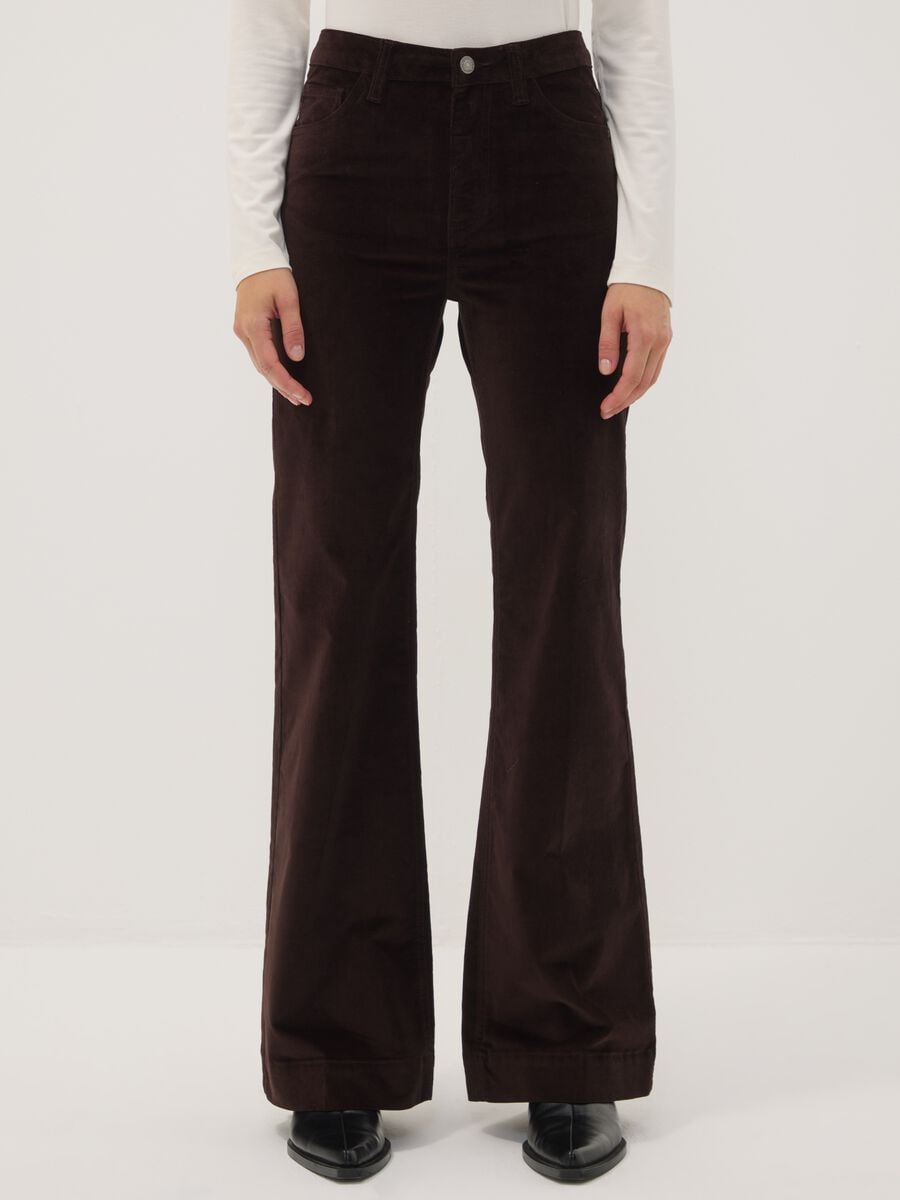 Jeans marroni bootcut in cotone elasticizzato_1