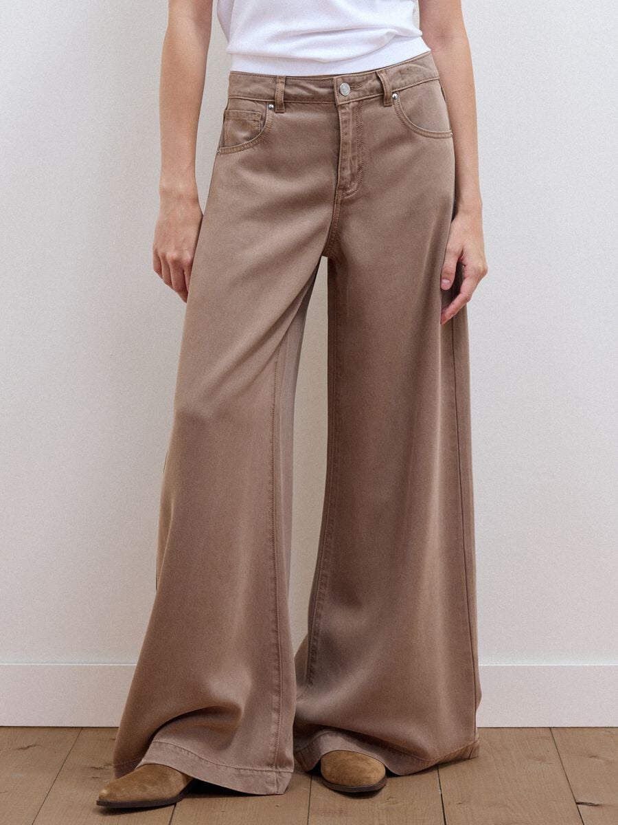 Brown wide-leg jeans in pure lyocell_1