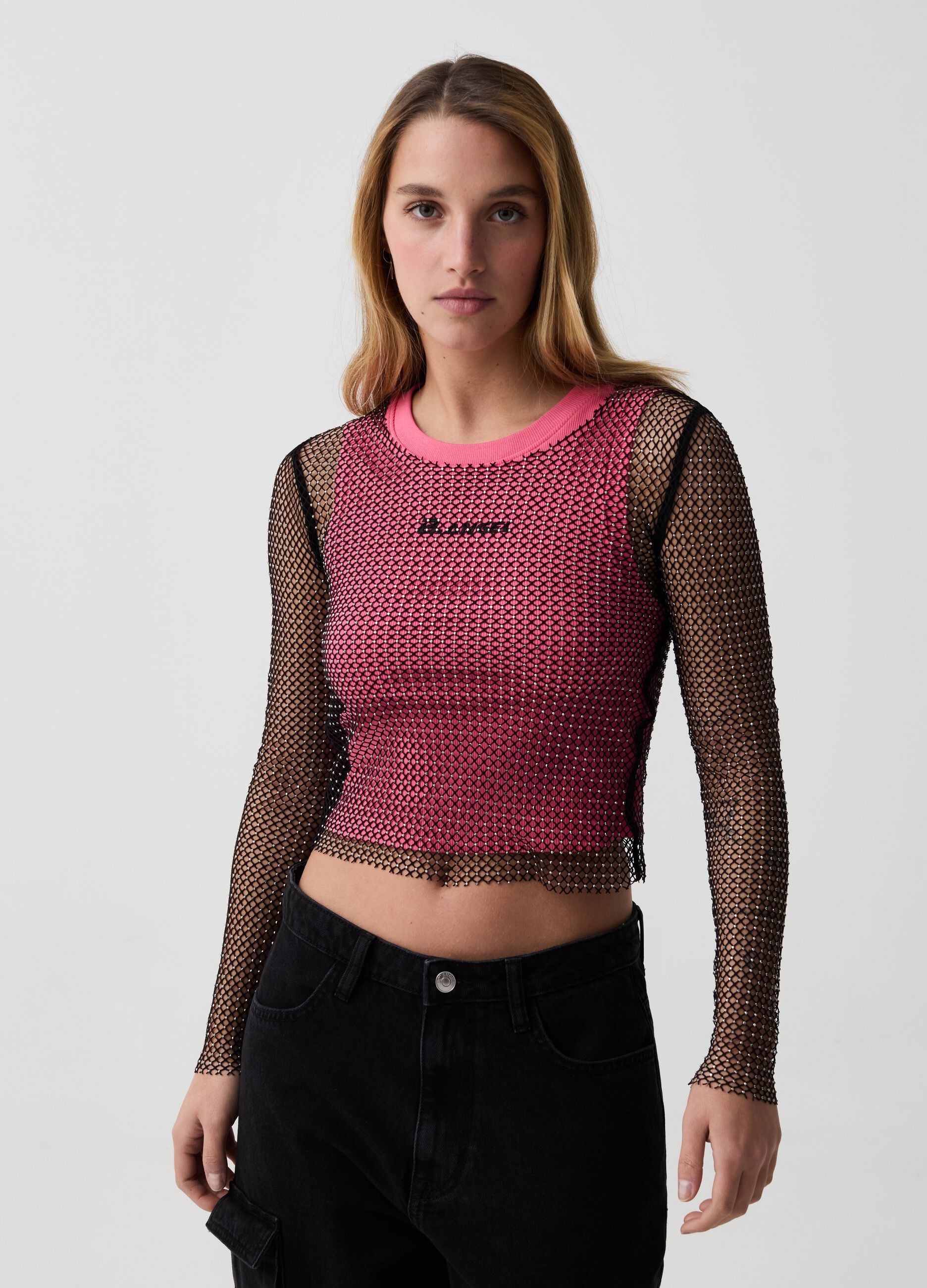 B.ANGEL FOR THE SEA BEYOND cropped mesh T-shirt with diamantés