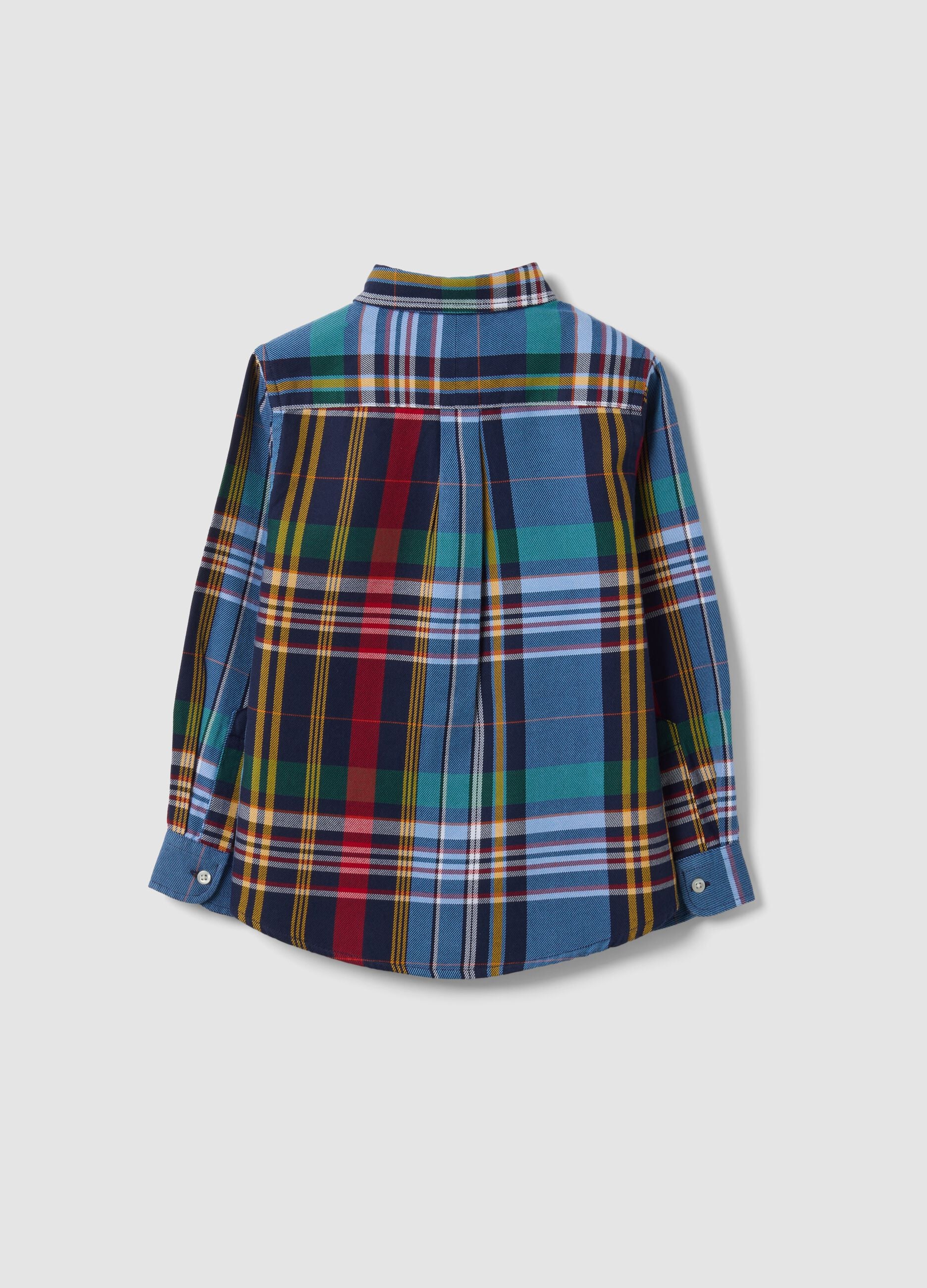 Camicia multicolor in puro cotone a quadri con collo classico button-down