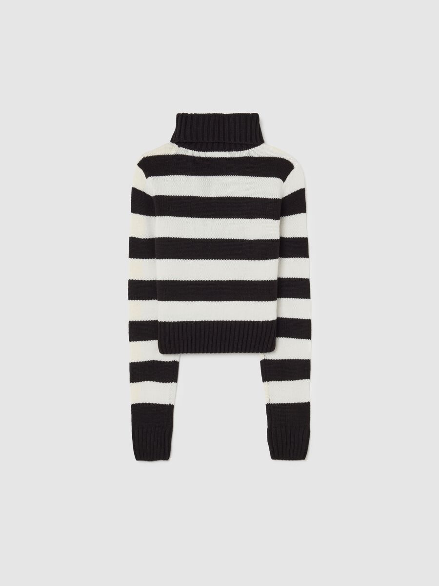 Girls' Multicolour Striped Jumper, Regular Fit with High Neck_4